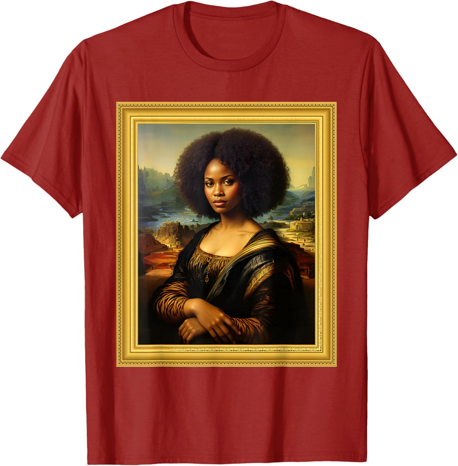 Black Mona Lisa Afro Queen T-Shirt for Black History Month Celebration - 6