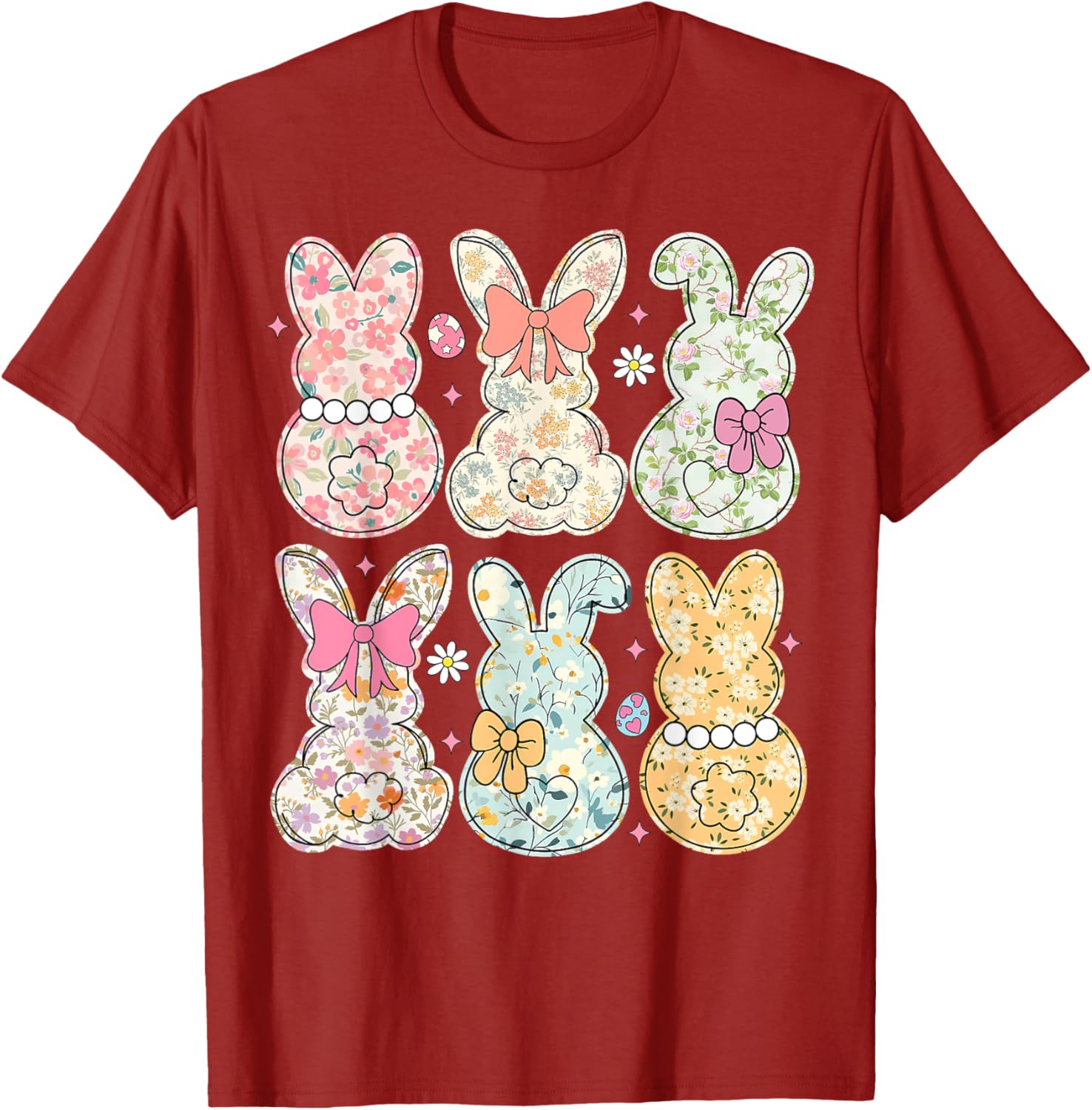 Coquette Bow Easter Bunny Retro Boho Flower T-Shirt for Women and Girls - 7
