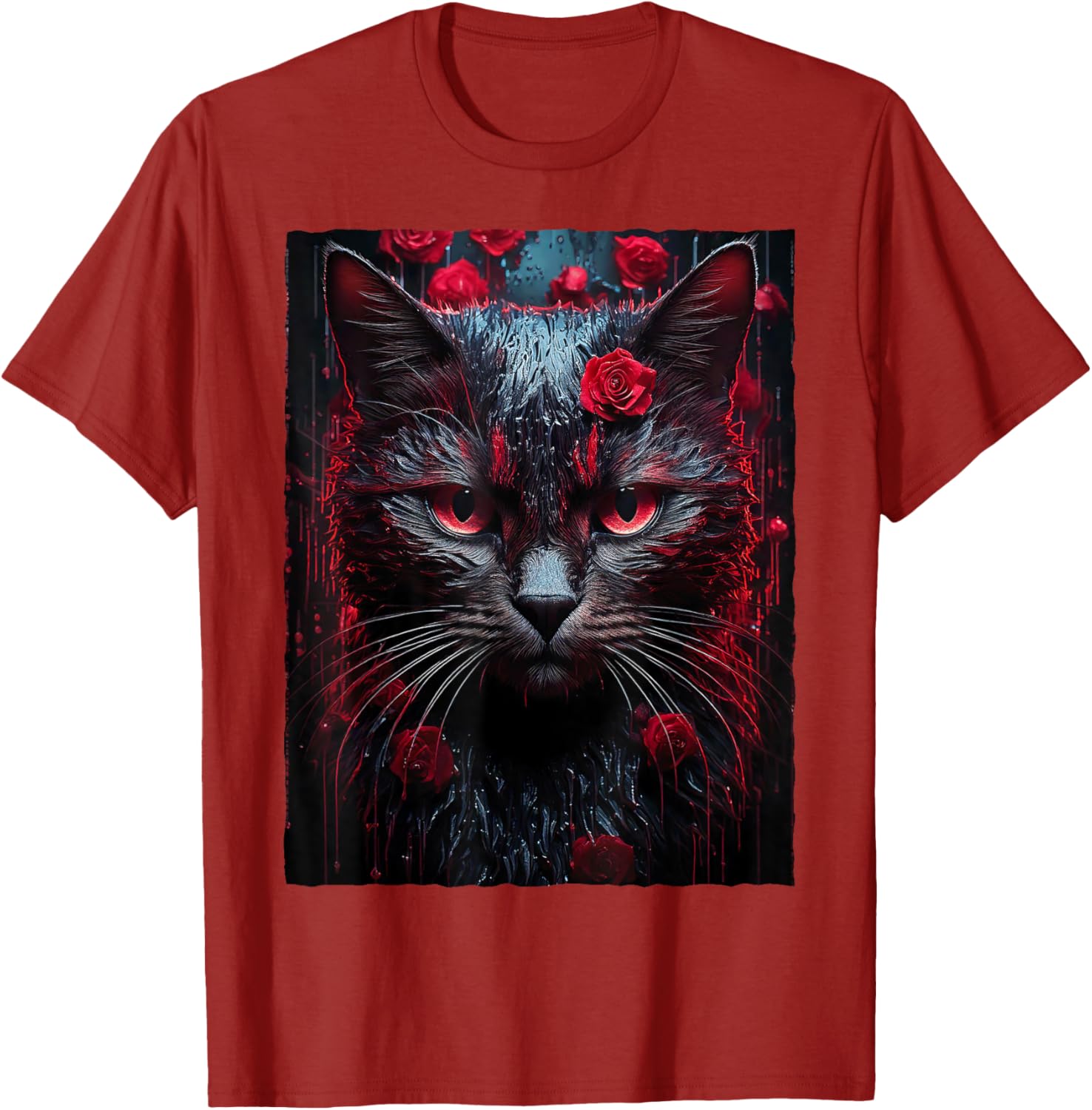 Black Cat with Red Roses T-Shirt for Men, Women, Girls, and Kids - 11
