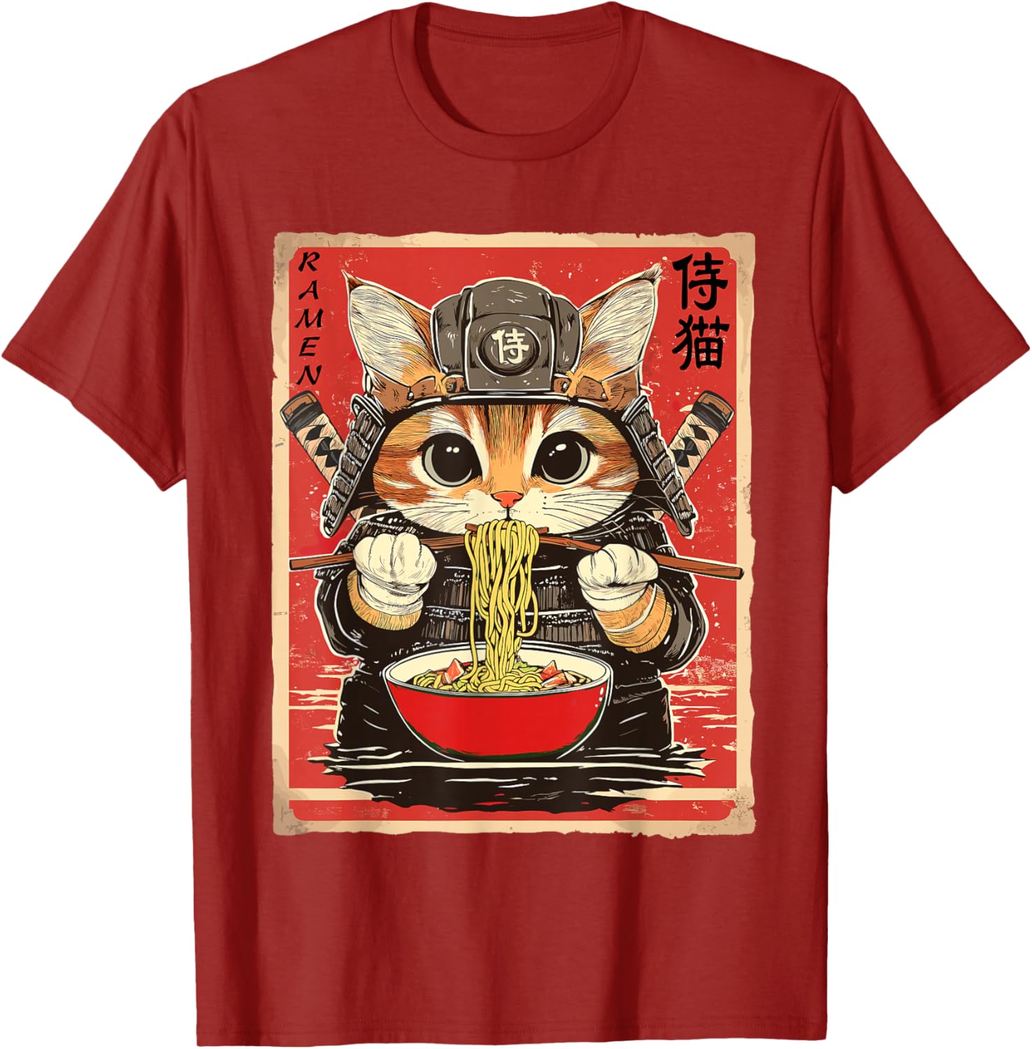 Japanese Samurai Ninja Cat Eating Ramen Funny T-Shirt for Cat Lovers - 24
