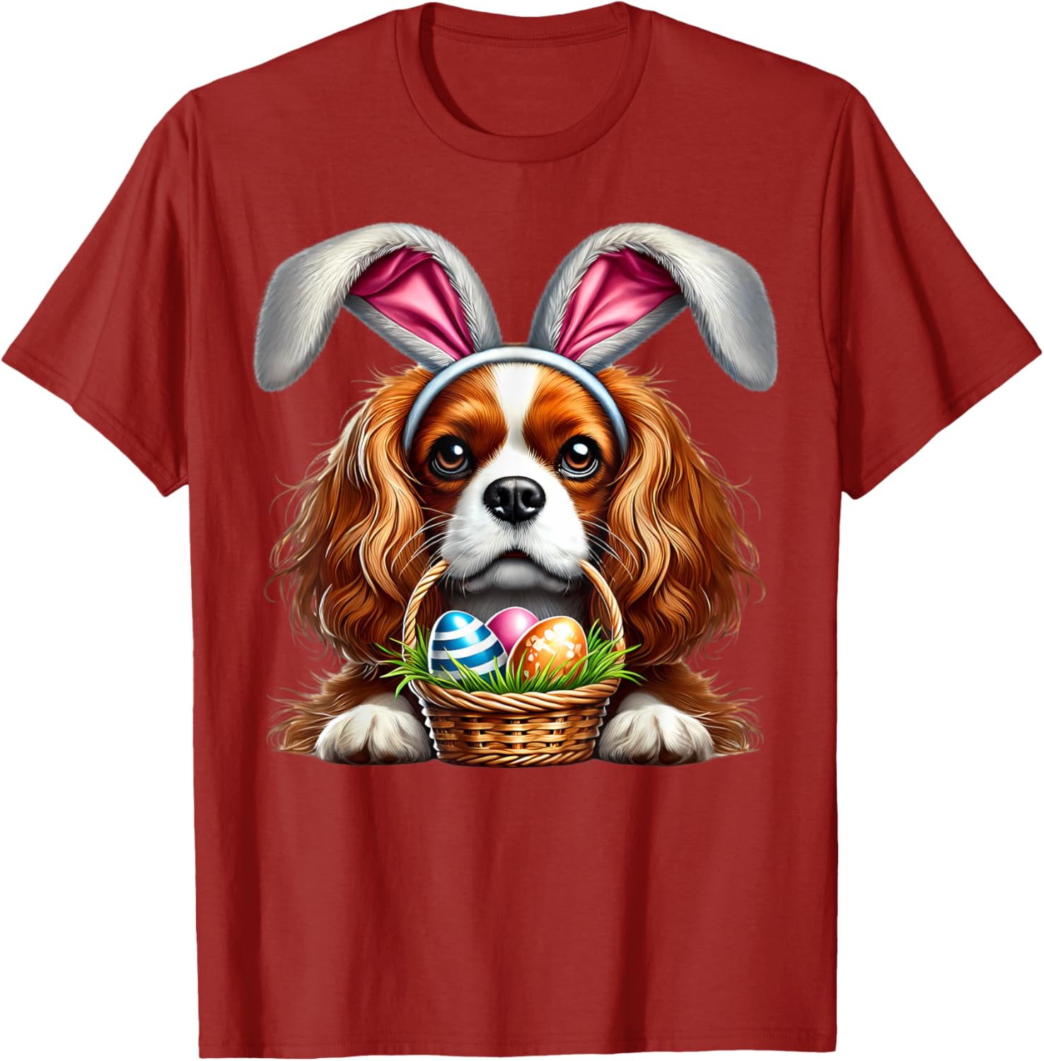 Cute Bunny Ear Cavalier King Charles Spaniel Easter Eggs T-Shirt - 16