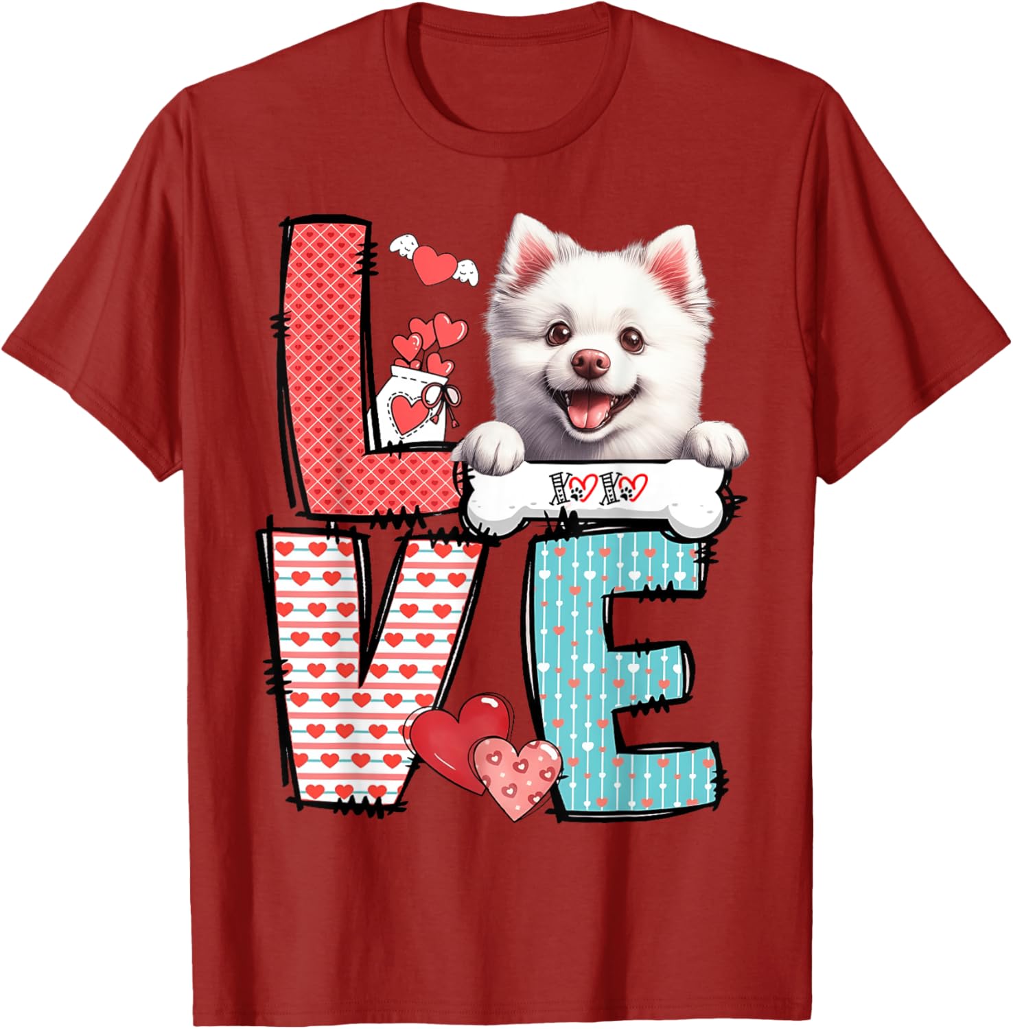 Love American Eskimo Dog Valentine's Day T-Shirt for Dog Lovers - 9