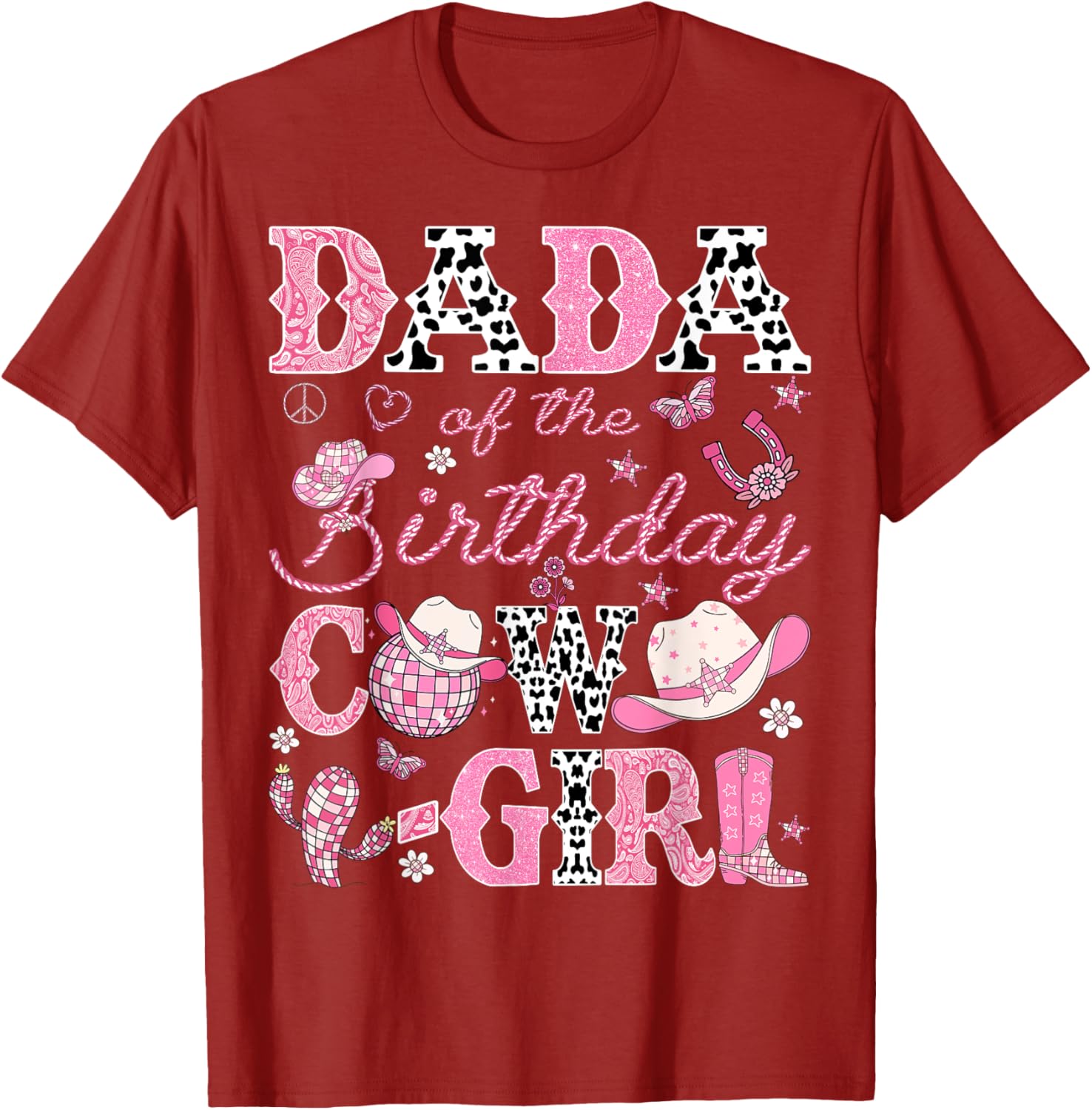 Dada Of The Birthday CowGirl Pink Rodeo Western Disco T-Shirt for Fun Parties - 2