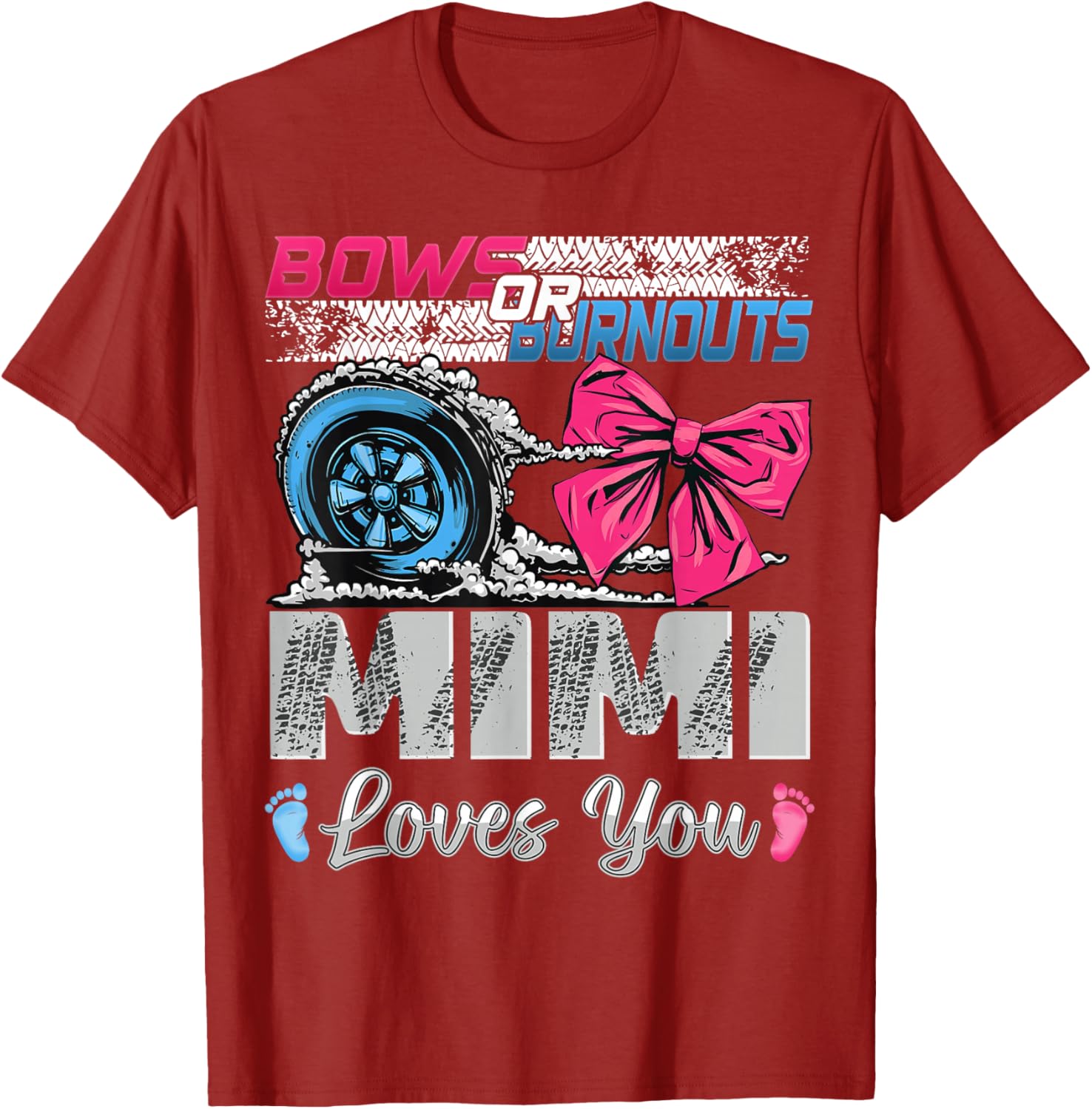 Burnouts or Bows Mimi Loves You Gender Reveal Party T-Shirt for Kids - 8