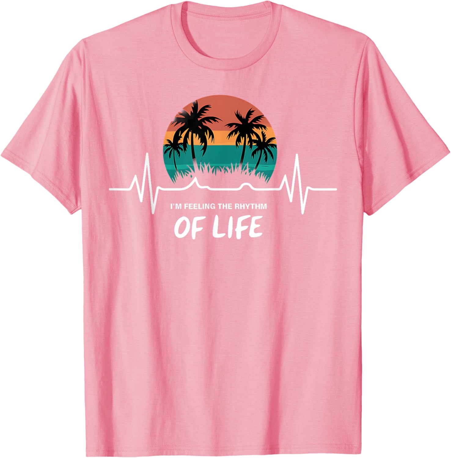 Palm Tree Sunset Heartbeat T-Shirt - Embrace the Rhythm of Life - 8