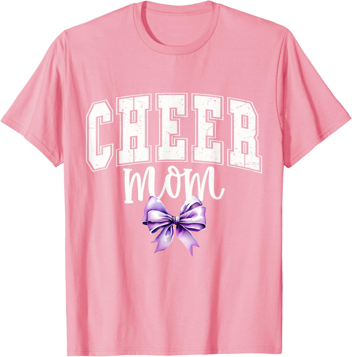 Cheer MOM Coquette Purple Bow Cheerleader T-Shirt for Supportive Moms - 26