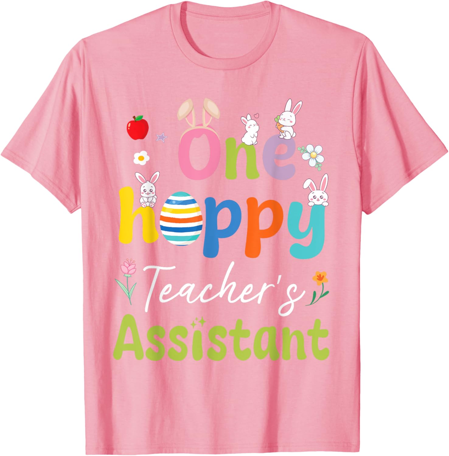 Hoppy Teacher's Assistant T-Shirt with Bunnies, Easter Eggs, and Flowers - 4