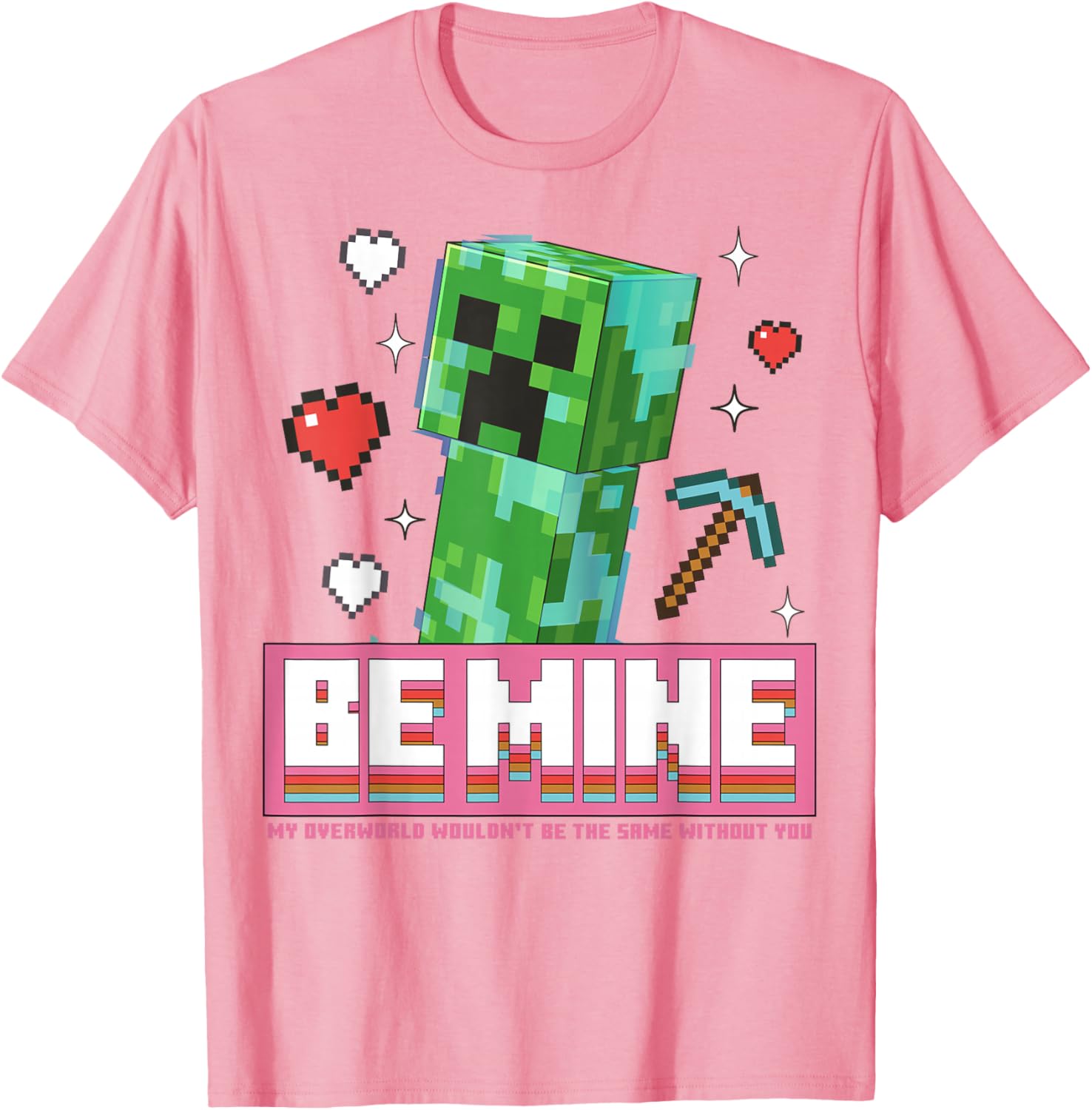 Minecraft Be Mine Valentine's Day Creeper Art T-Shirt for Gamers - 9