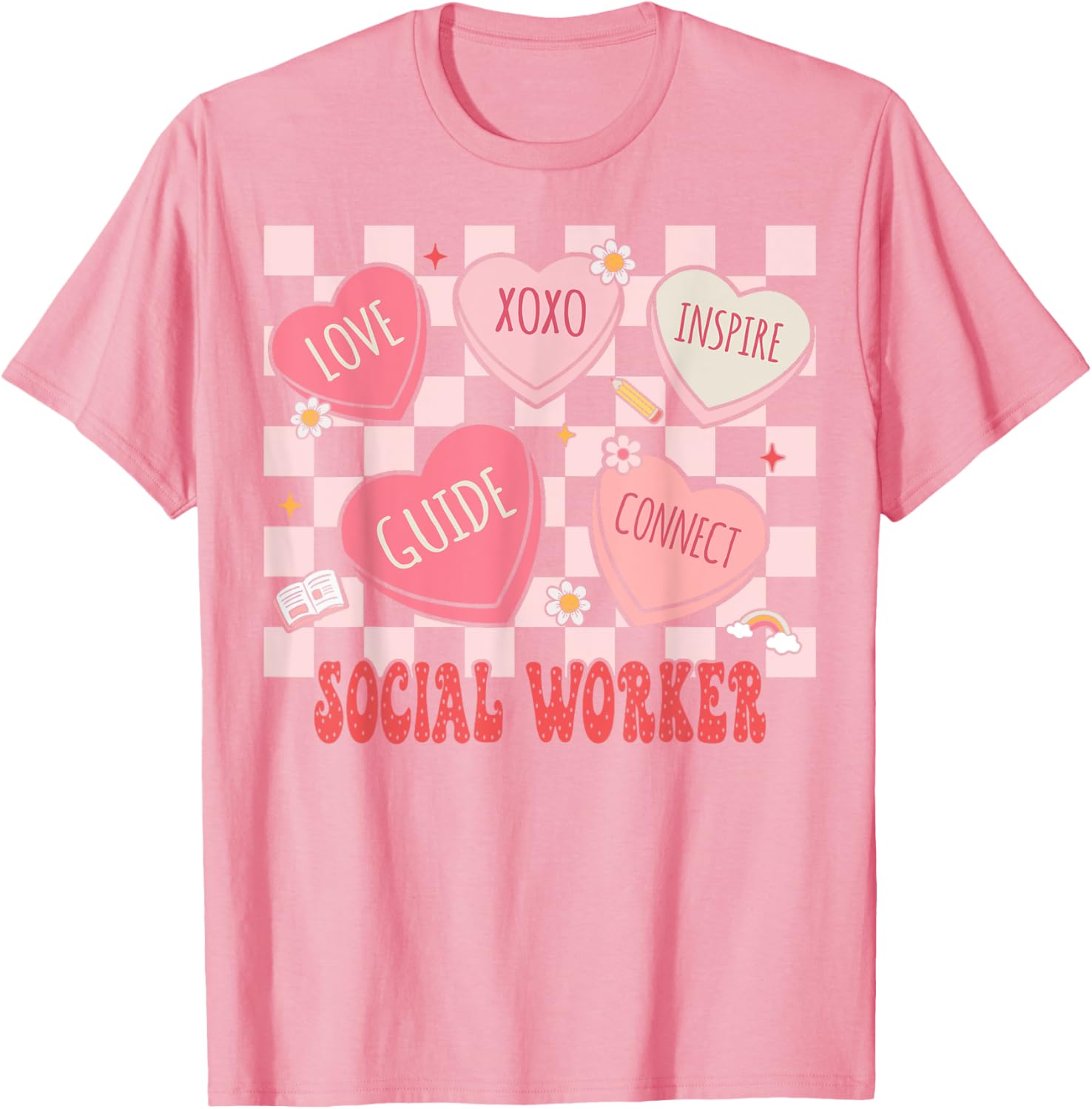 Retro Valentine Social Worker Hearts T-Shirt for Women - Cute Gift - 10