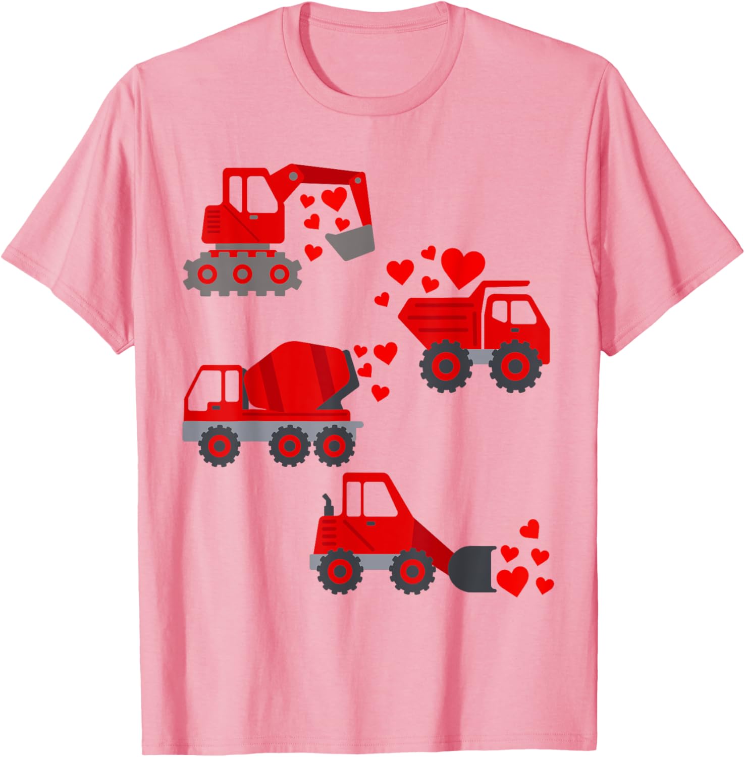 Funny Valentine's Day Construction Trucks Hearts T-Shirt for Boys - 4
