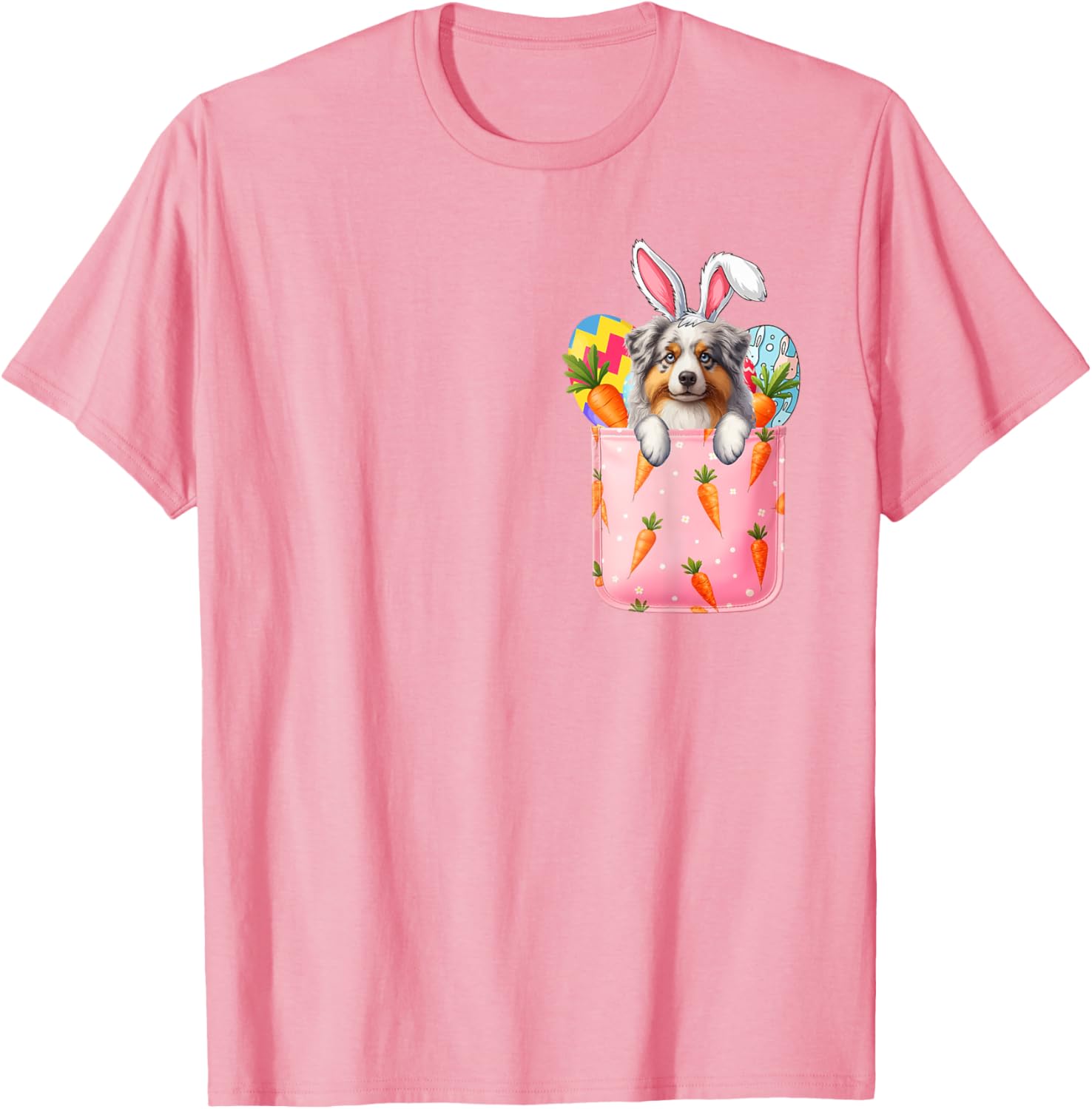 Easter Bunny Australian Shepherd Carrots Pocket T-Shirt for Pet Lovers - 21