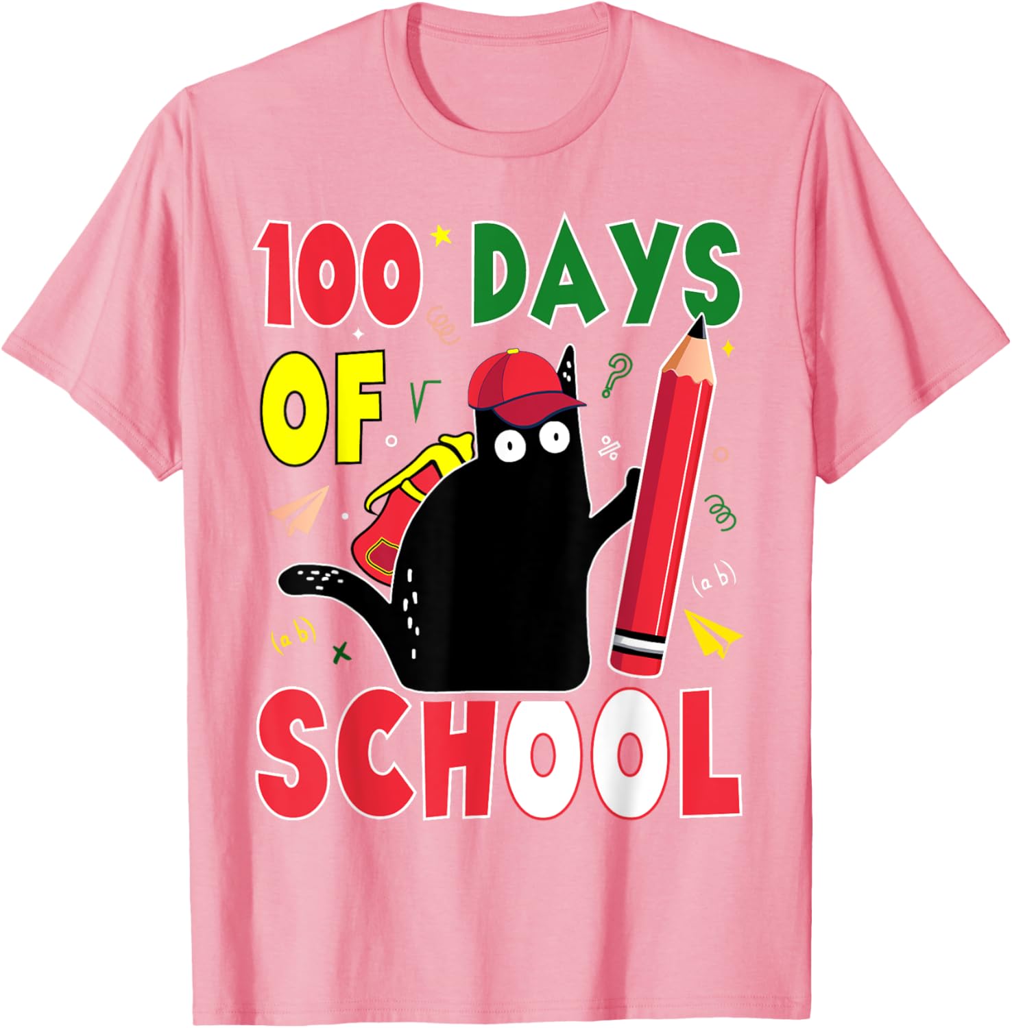 Funny Cat 100 Days of School T-Shirt for Kids and Adults - 10