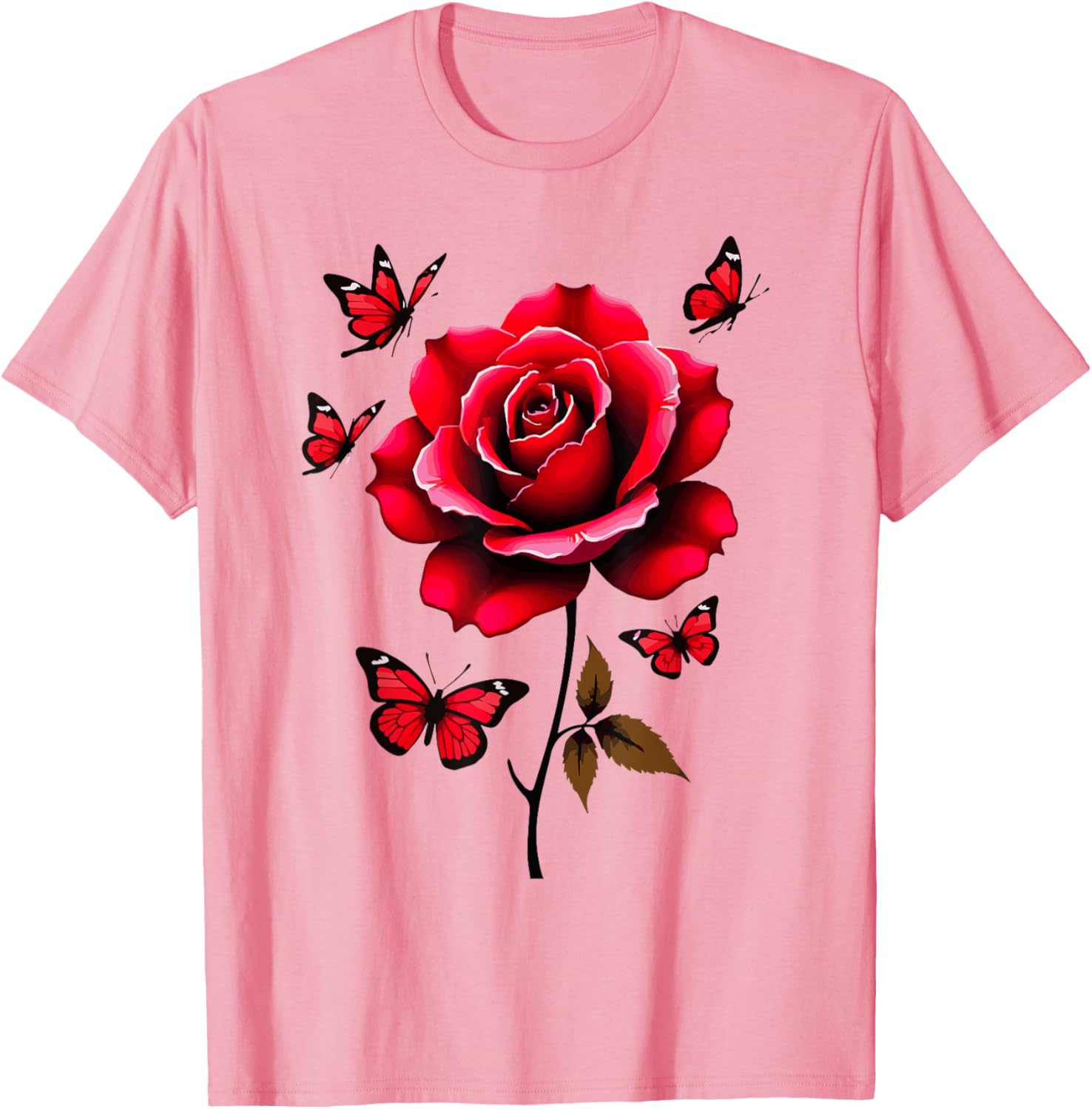 Red Rose and Butterflies Floral Spring T-Shirt for Aesthetic Lovers - 12