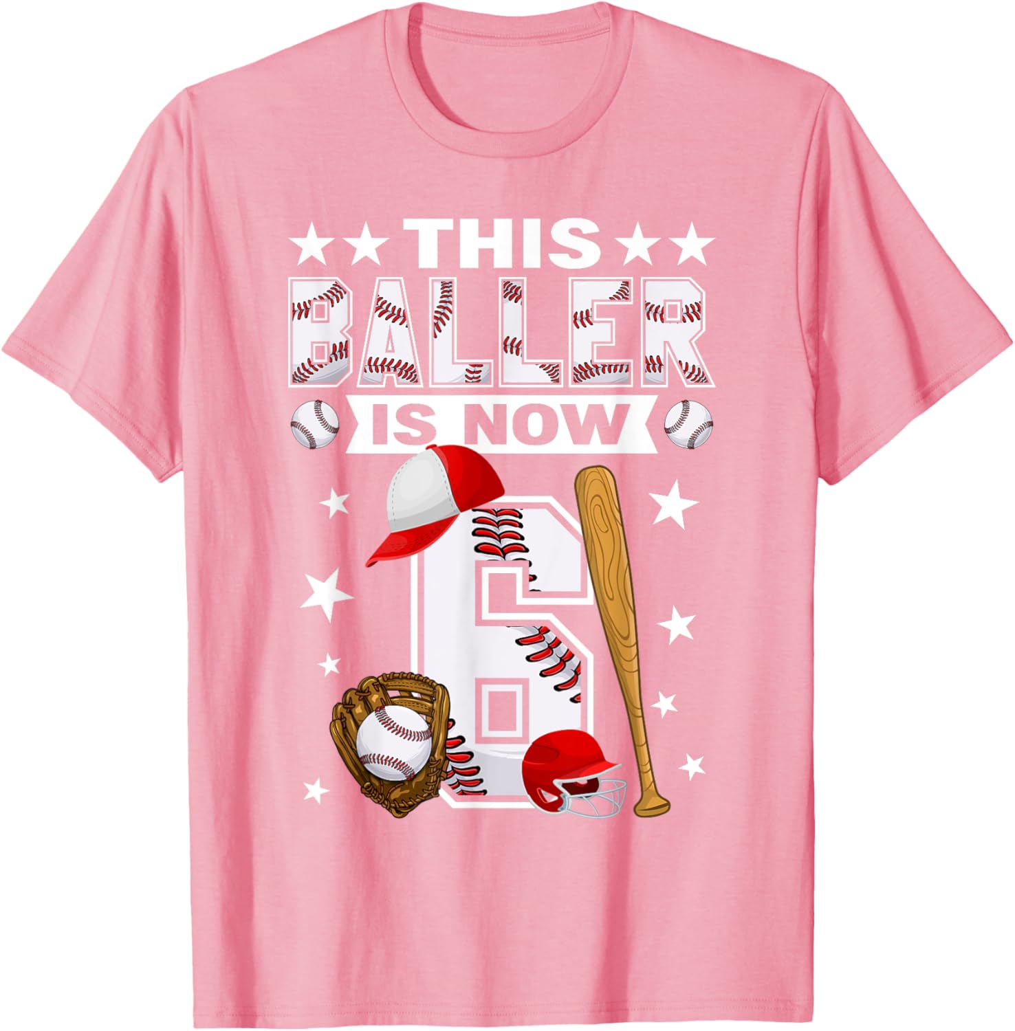Cute 6 Year Old Baseball Lovers Boys T-Shirt for Kids Fun Style - 16