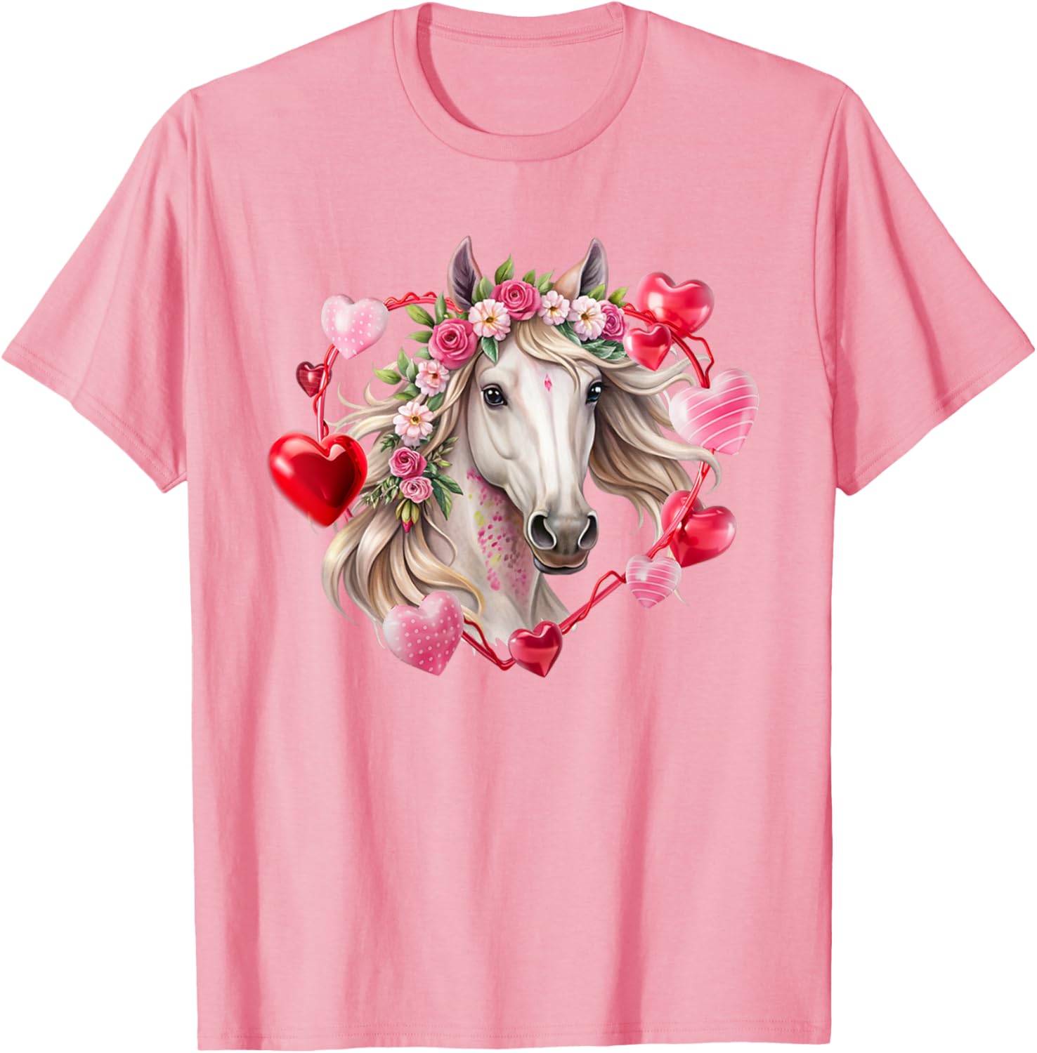 Happy Valentine's Day Equestrian T-Shirt with Horse and Hearts Design - 9