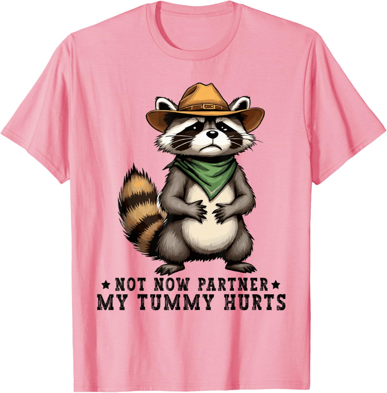 Funny Raccoon Cowboy T-Shirt for Kids My Tummy Hurts Humorous Design - 7