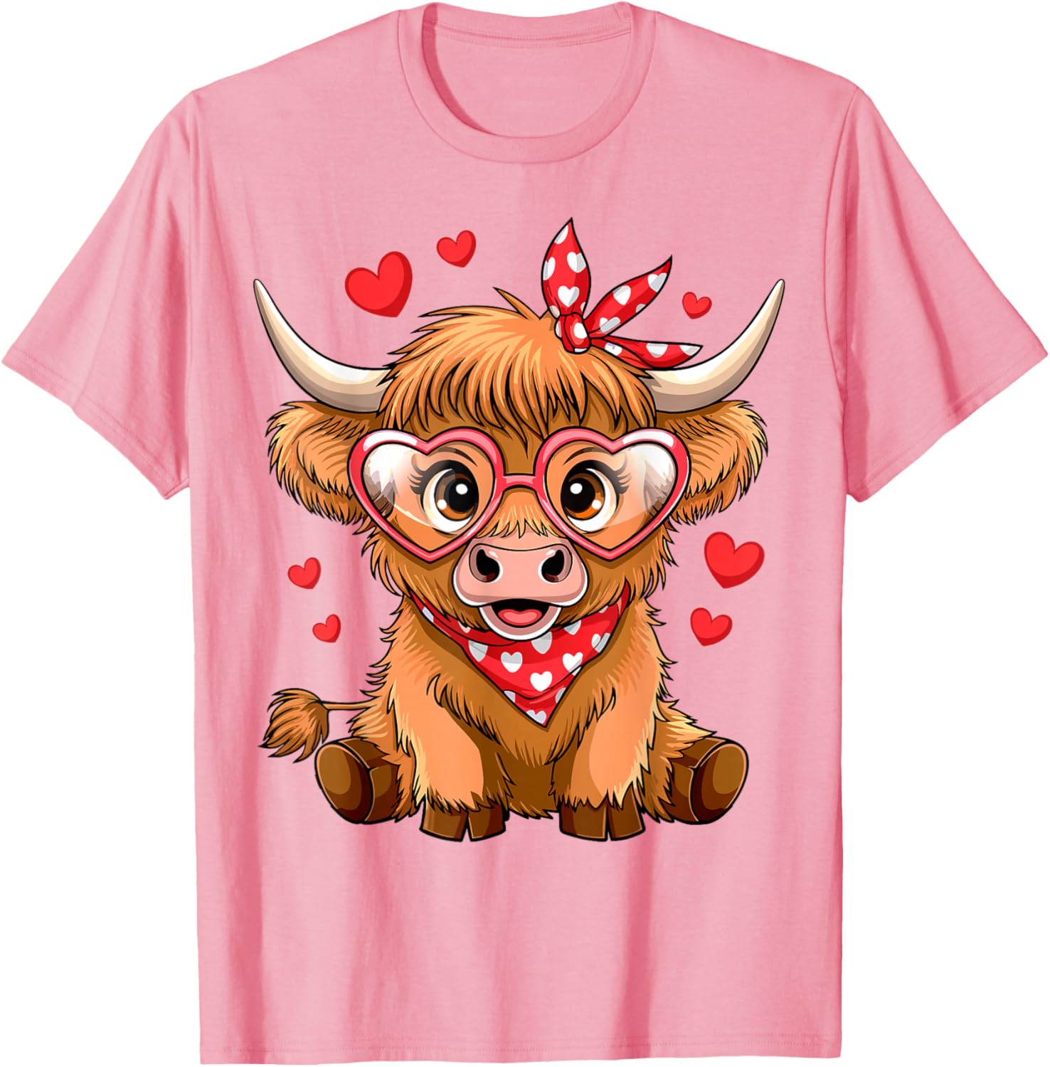 Funny Highland Cow Valentine's Day T-Shirt with Heart Design for Women - 21