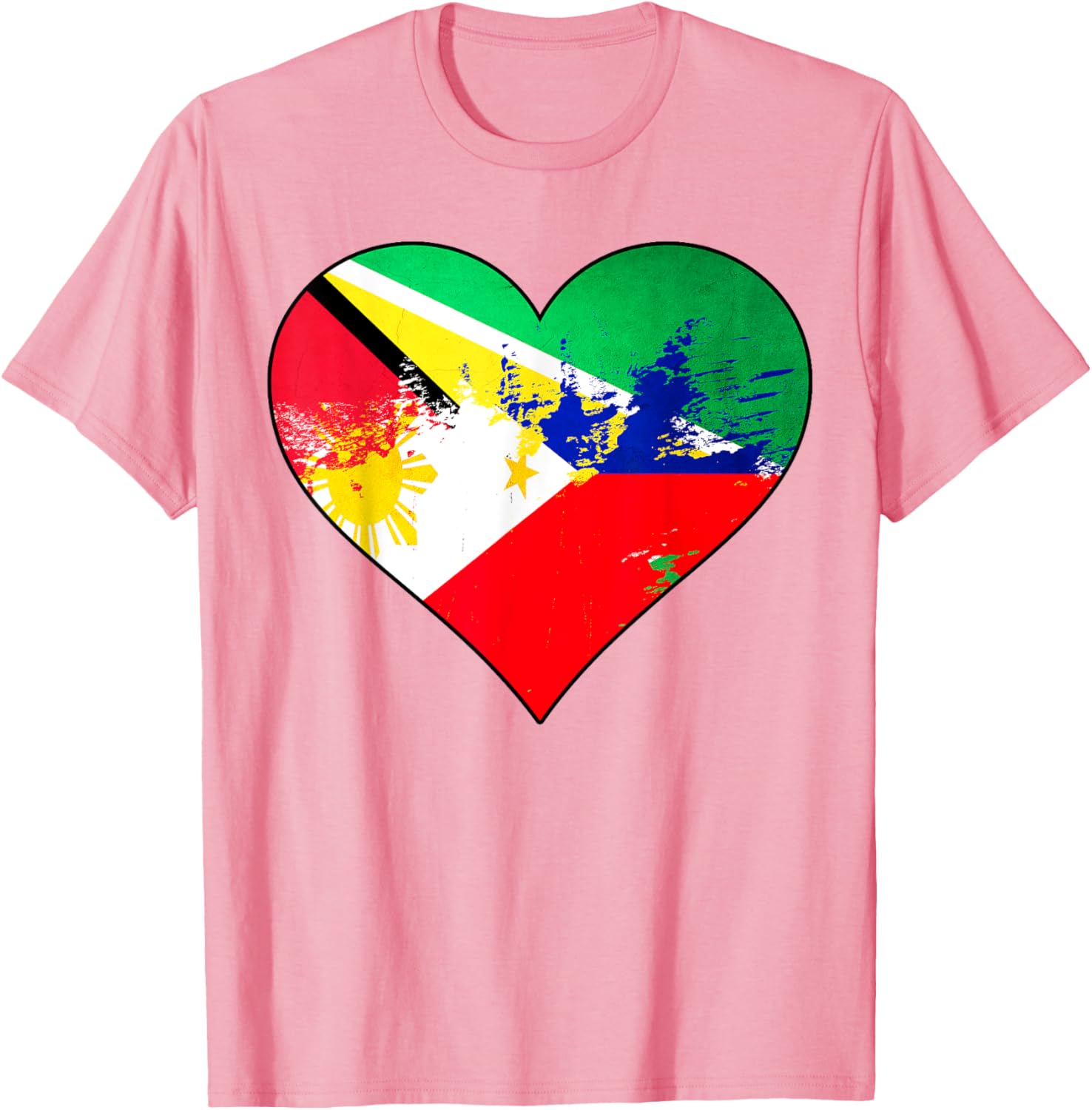 Guyanese and Filipino Heart Heritage Flag T-Shirt for Pride and Comfort - 12