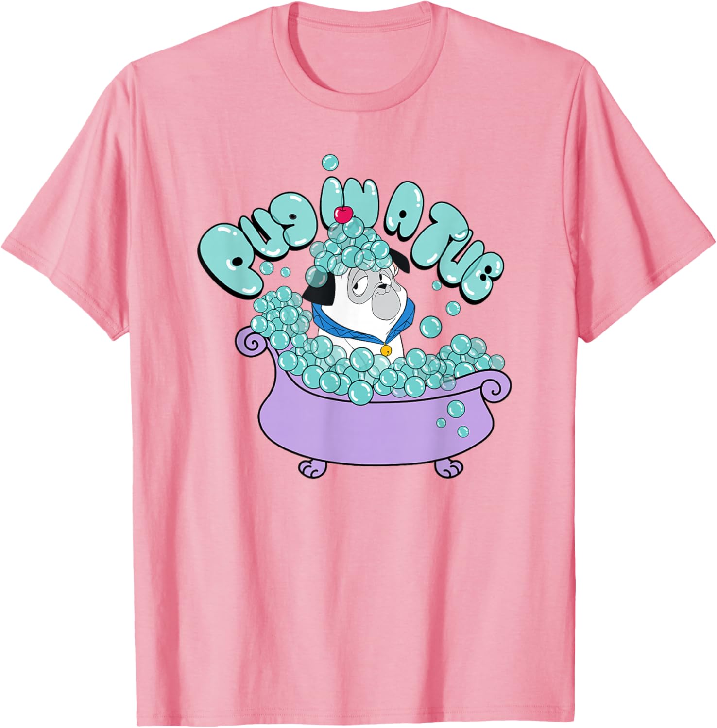 Cute Disney Pocahontas Pug in a Tub Percy Big Chest Logo T-Shirt - 1