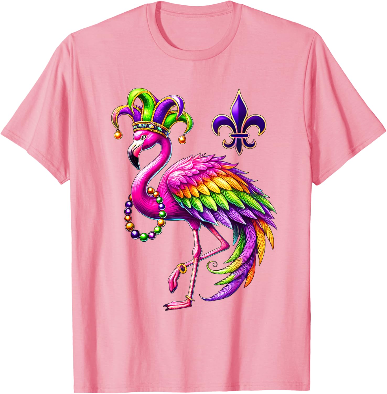Jester Pink Flamingo Mardi Gras T-Shirt Fun Carnival Animal Shirt - 8