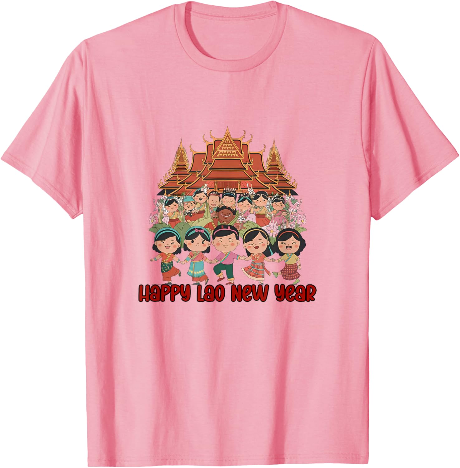 Laos Happy Lao New Year Temple T-Shirt for Celebrating Pi Mai Festival - 13
