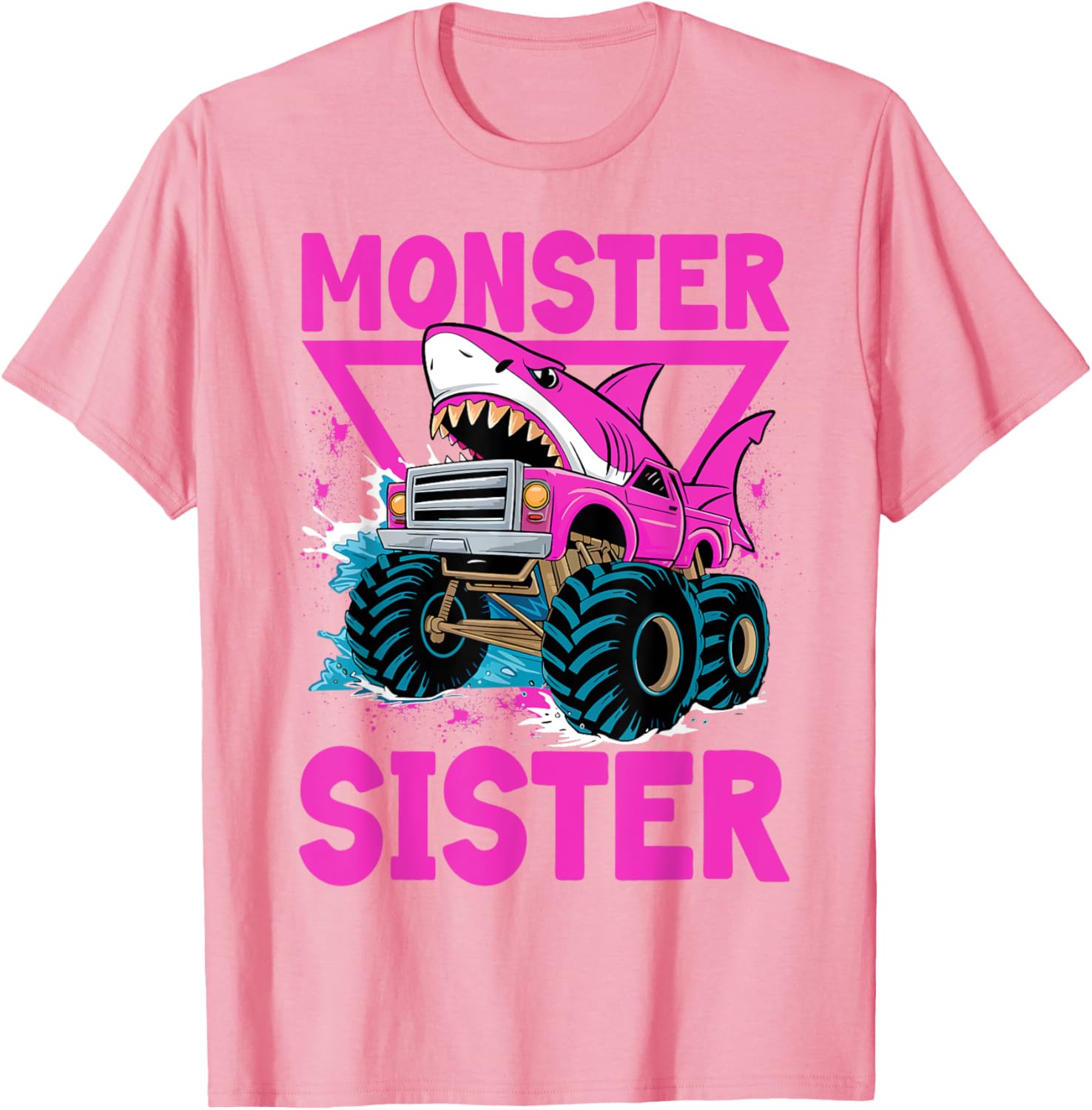 Pink Shark Monster Truck T-Shirt for Girls - Fun Sister Jam Shirt - 5