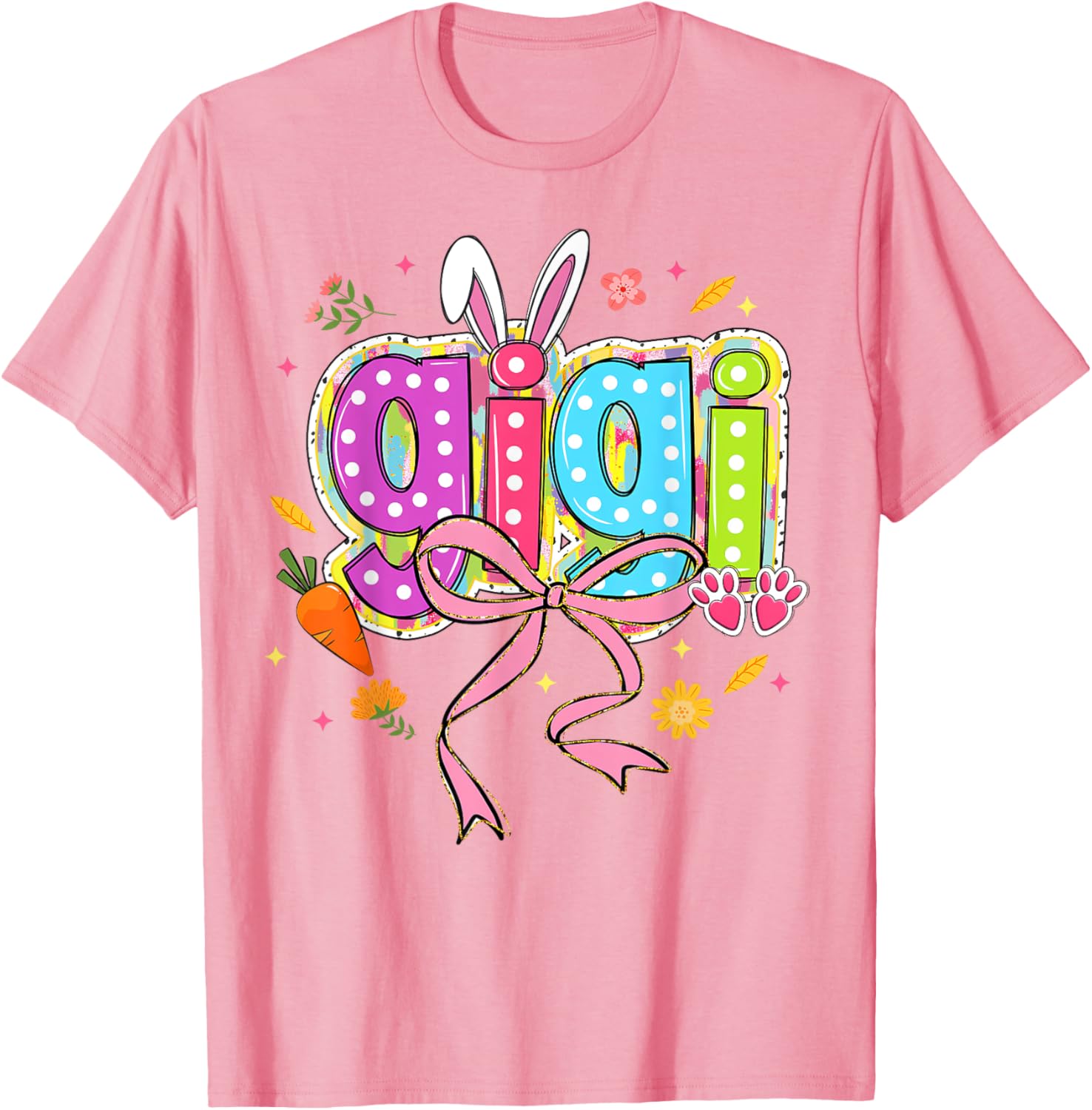 Coquette Bow Bunny Gigi Easter T-Shirt with Boho Floral Design for Family - 4