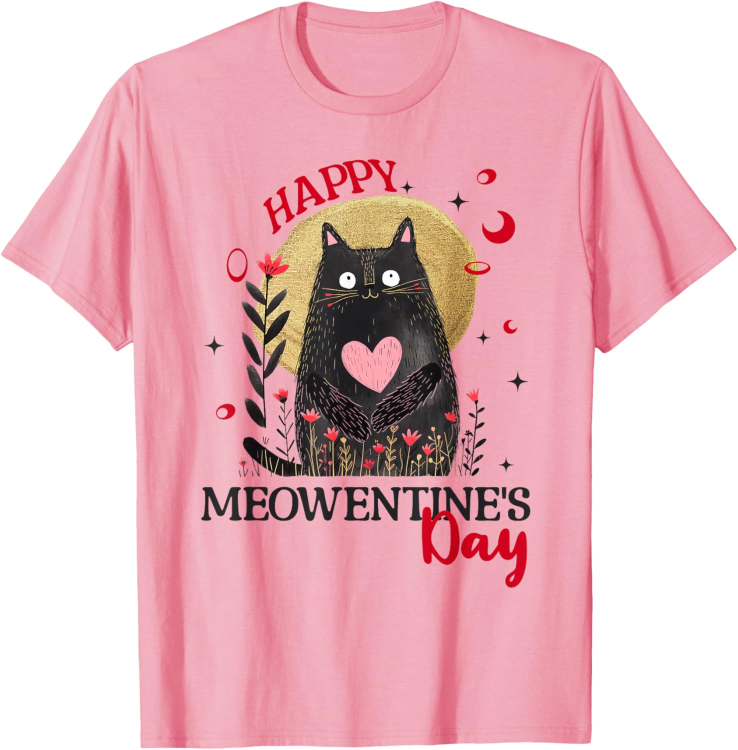 Funny Happy Meowentine's Day Cat T-Shirt for Girls and Women - 1