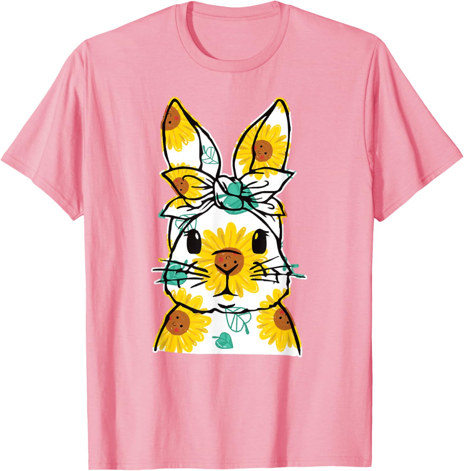 Happy Easter Bunny Sunflower Women's T-Shirt Cute Rabbit Face Design - 4