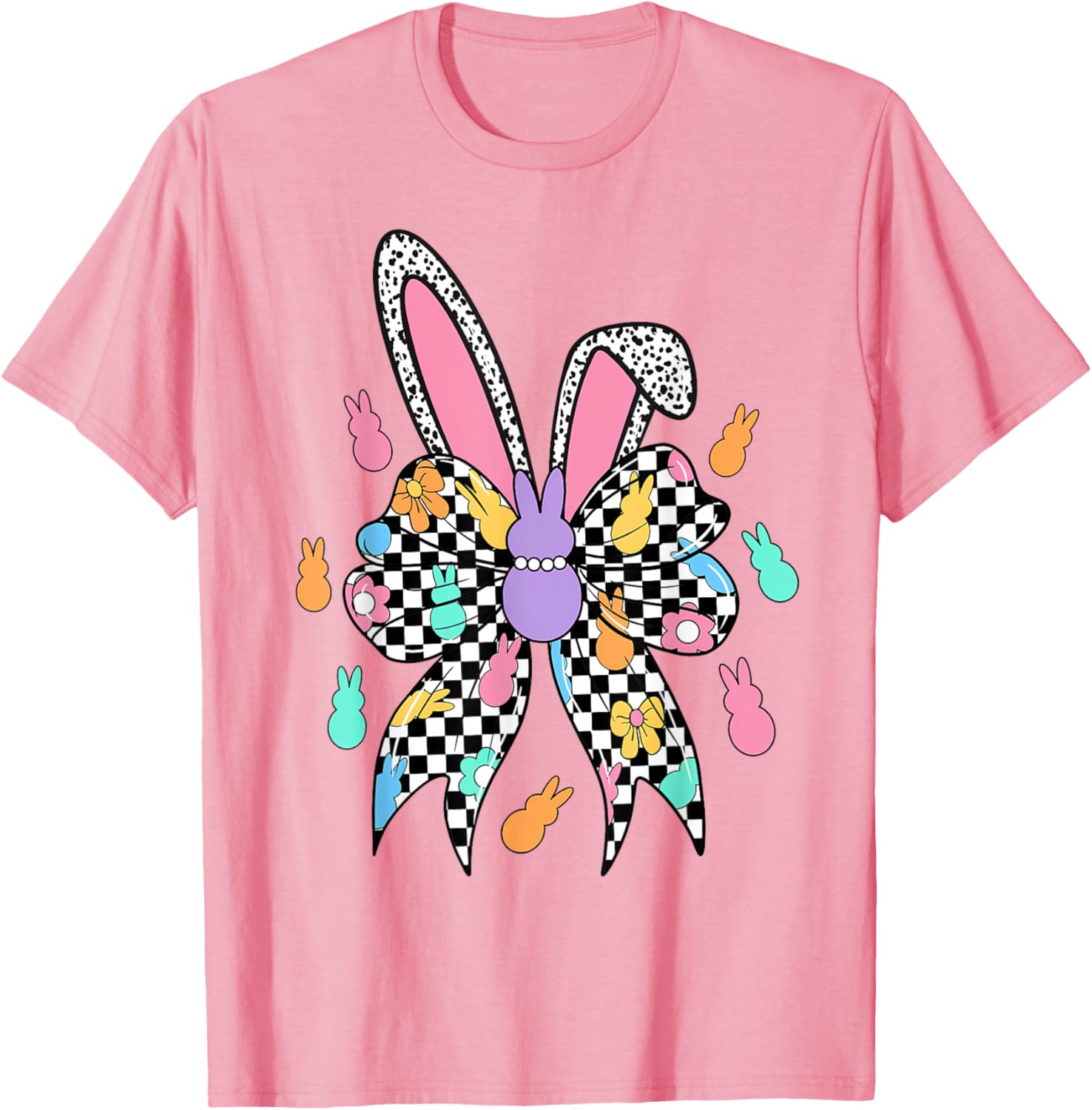 Happy Easter Bunny Bow Ears T-Shirt for Women and Girls – Cute Coquette Style - 9
