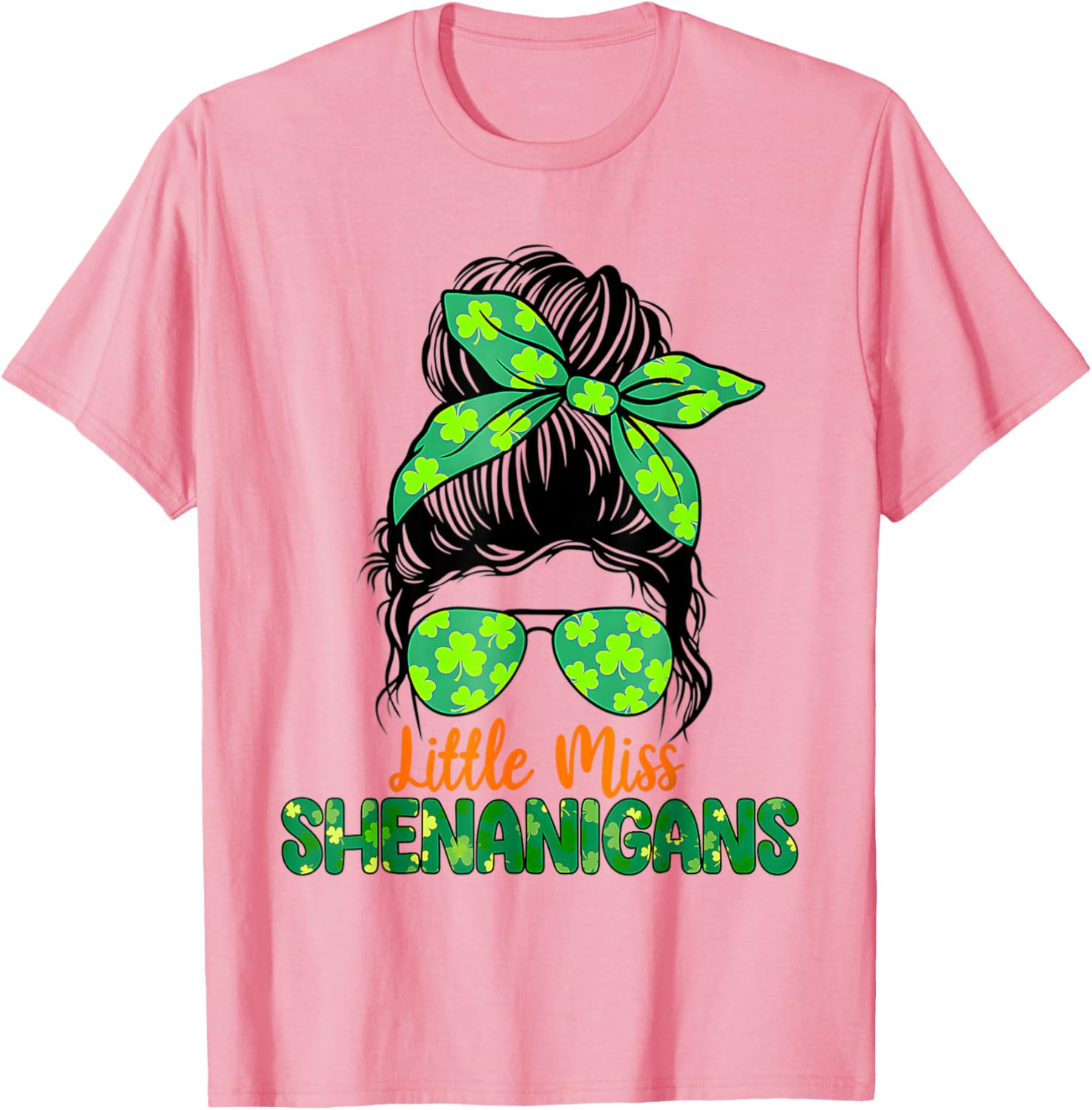 Messy Bun Little Miss Shenanigans St Patricks Day T-Shirt for Girls - 13