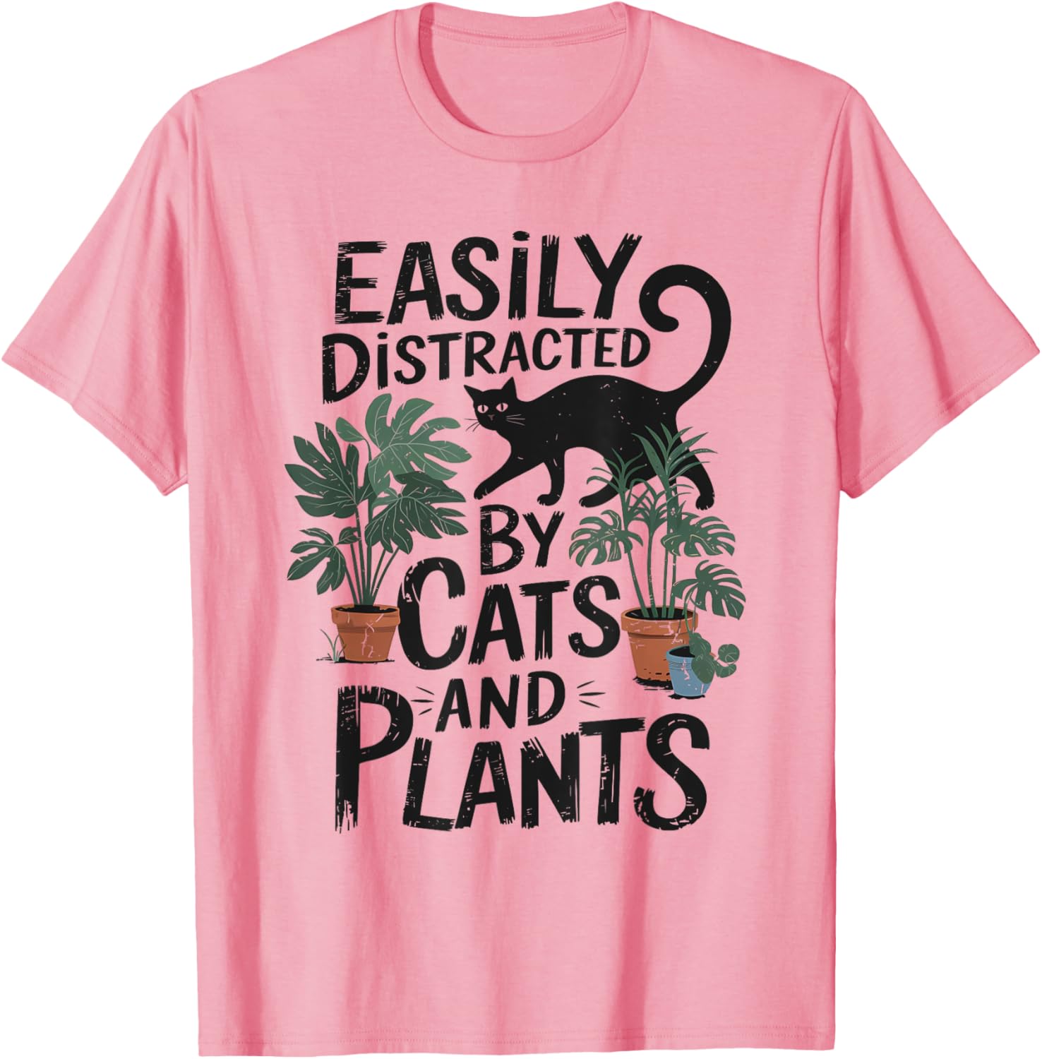 Easily Distracted by Cats and Plants T-Shirt for Cat Moms and Gardeners - 4