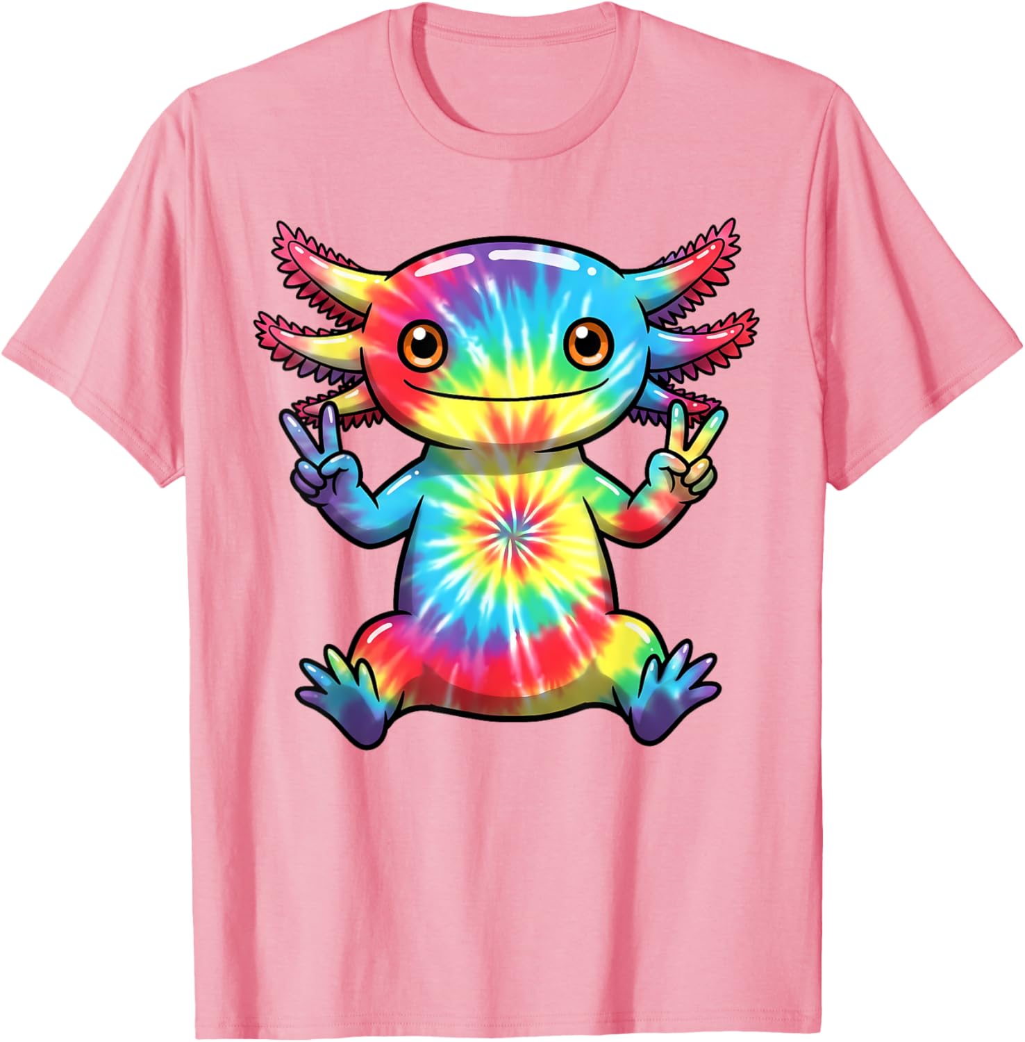 Cute Axolotl Peace Sign Tie-Dye T-Shirt for Colorful Hippie Vibes - 12