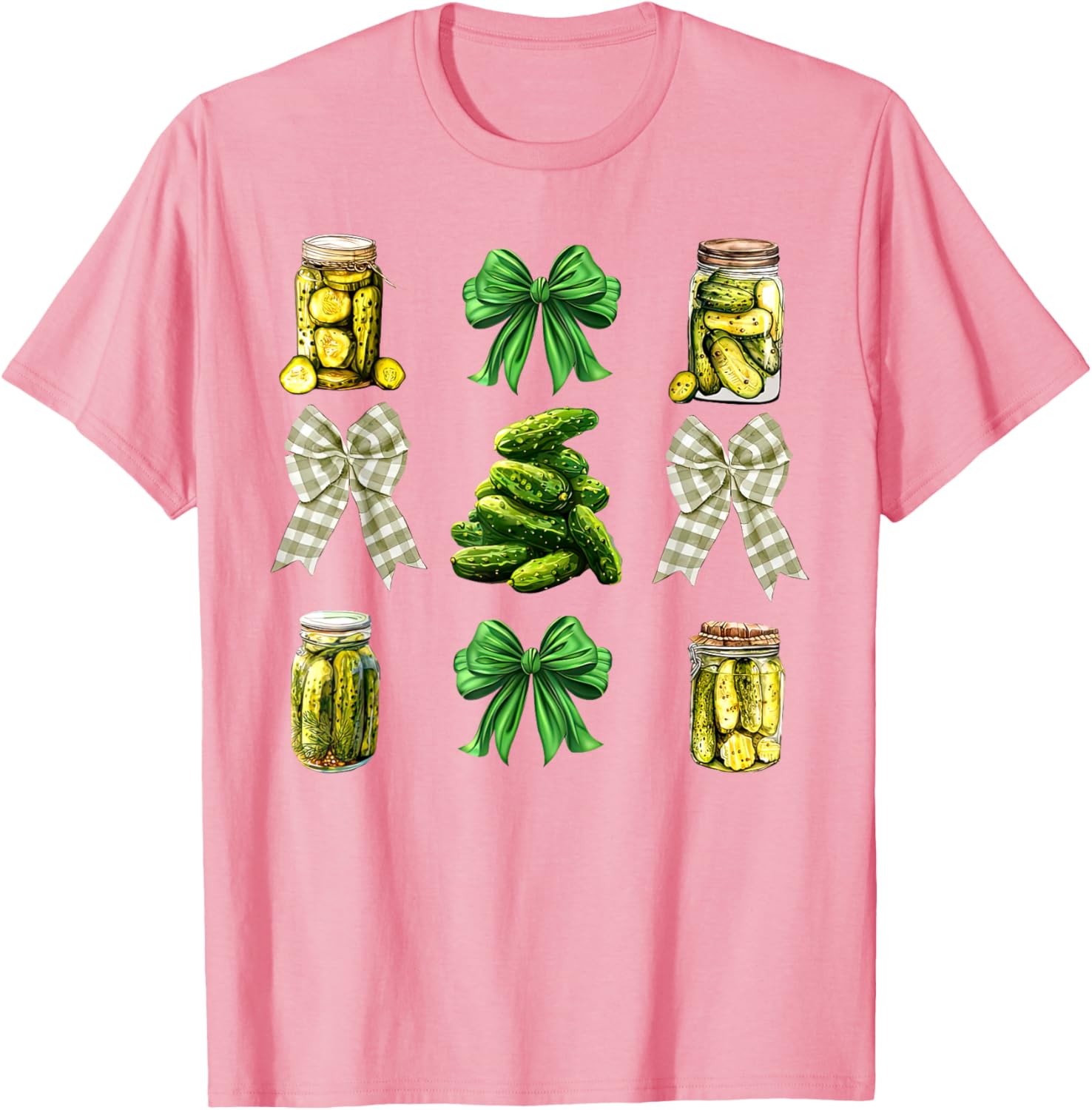 Cute Pickle Jar Coquette Bow Cucumber T-Shirt for Garden Lovers - 9