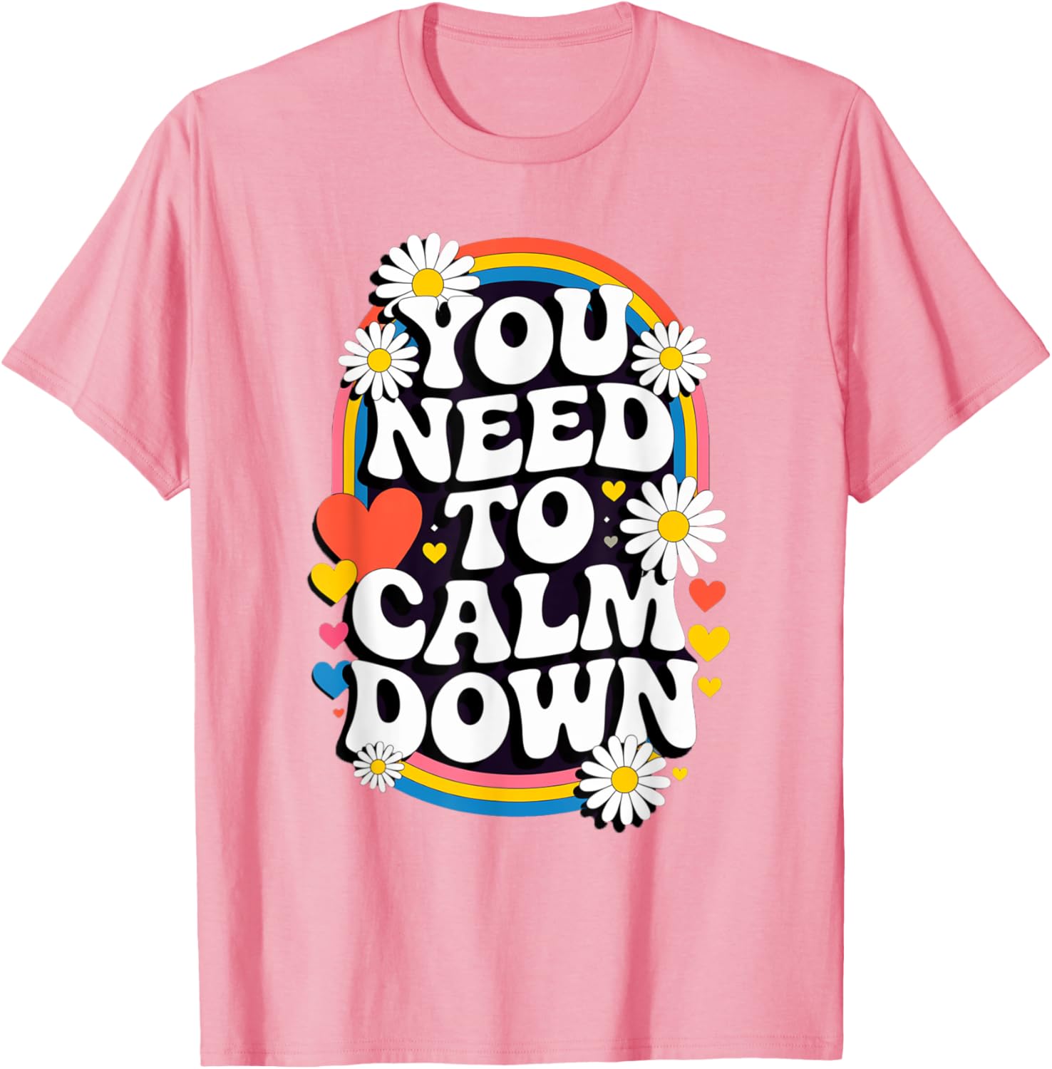 Groovy Rainbow Daisy T-Shirt for Calm Vibes and Fun Gifts - 19