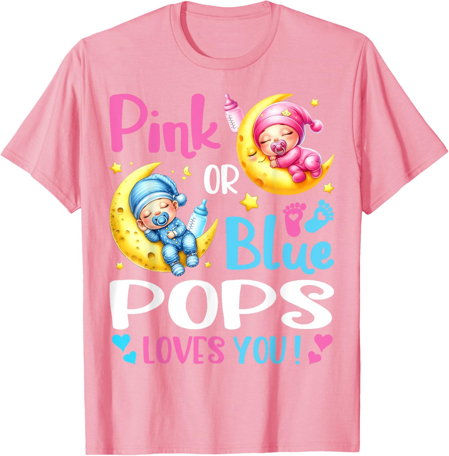 Gender Reveal T-Shirt for Kids in Pink or Blue with Pops Loves You Design - 7