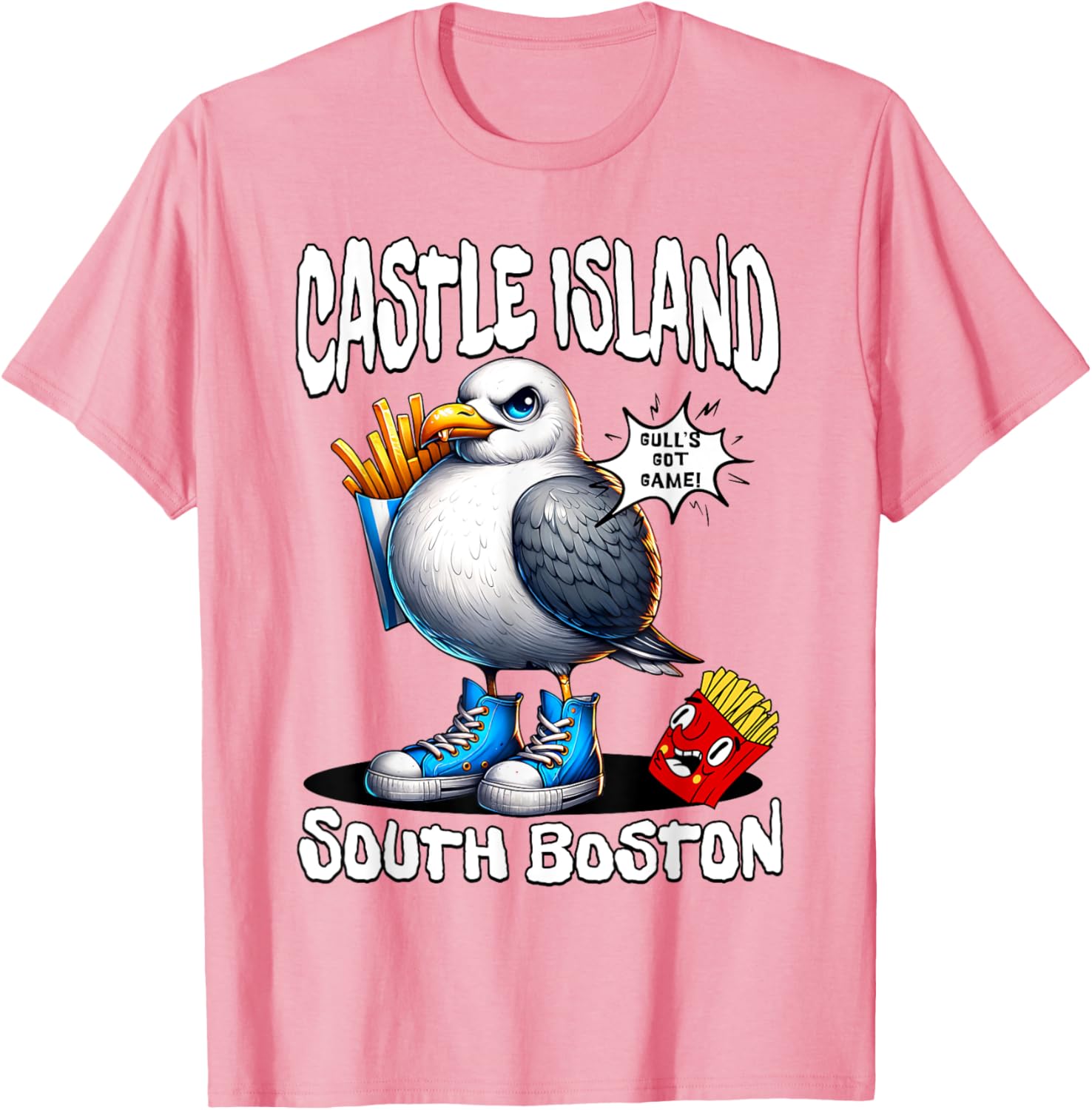 Funny Castle Island Seagull French Fries T-Shirt for Food Lovers - 10