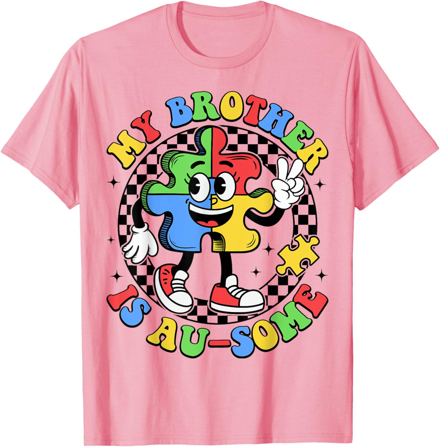 Retro My Brother is Awesome Autism Awareness T-Shirt for Sisters - 8