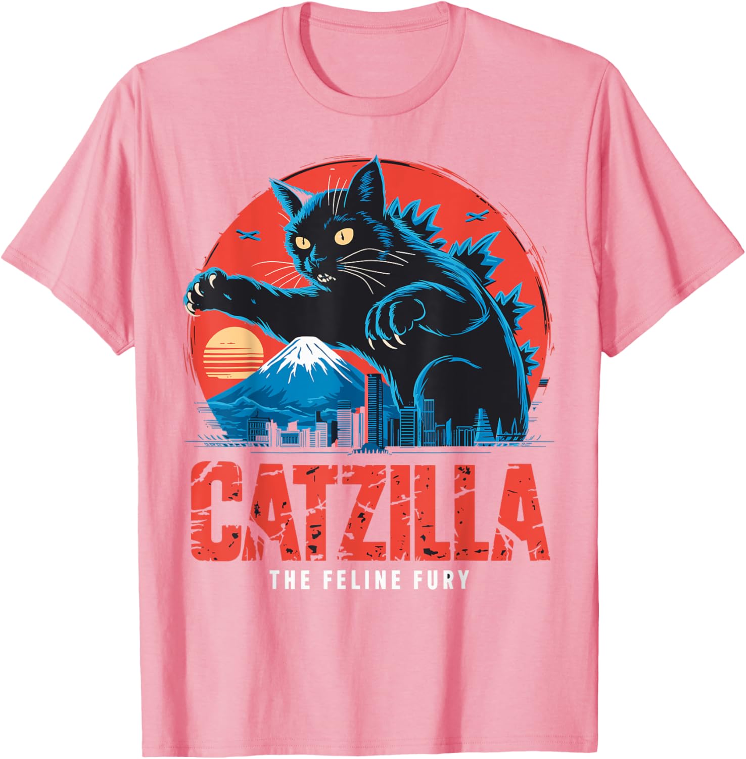 Catzilla Black Cat Vintage T-Shirt for Cat Lovers in Japan Style - 25