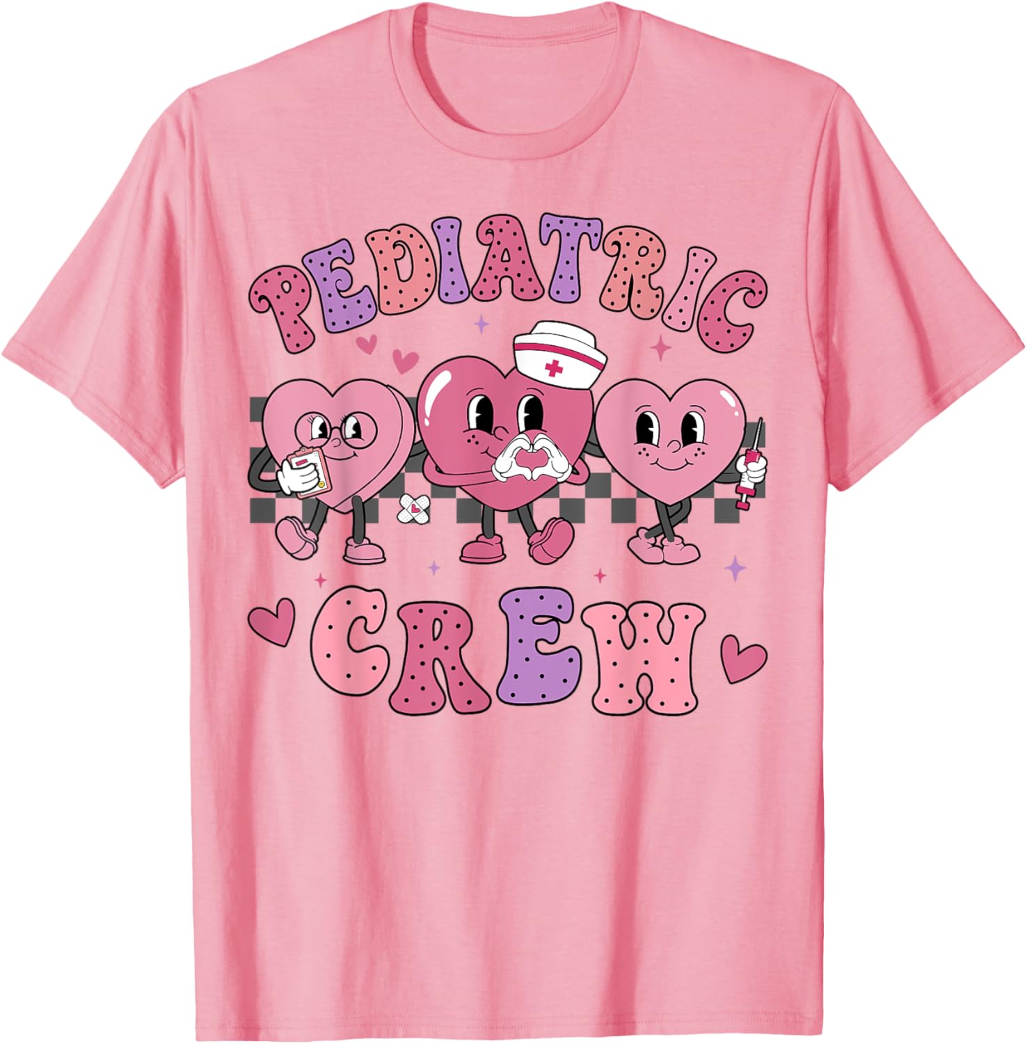 Pediatric Nurse Valentine's Day T-Shirt with Retro Heart Design - 6