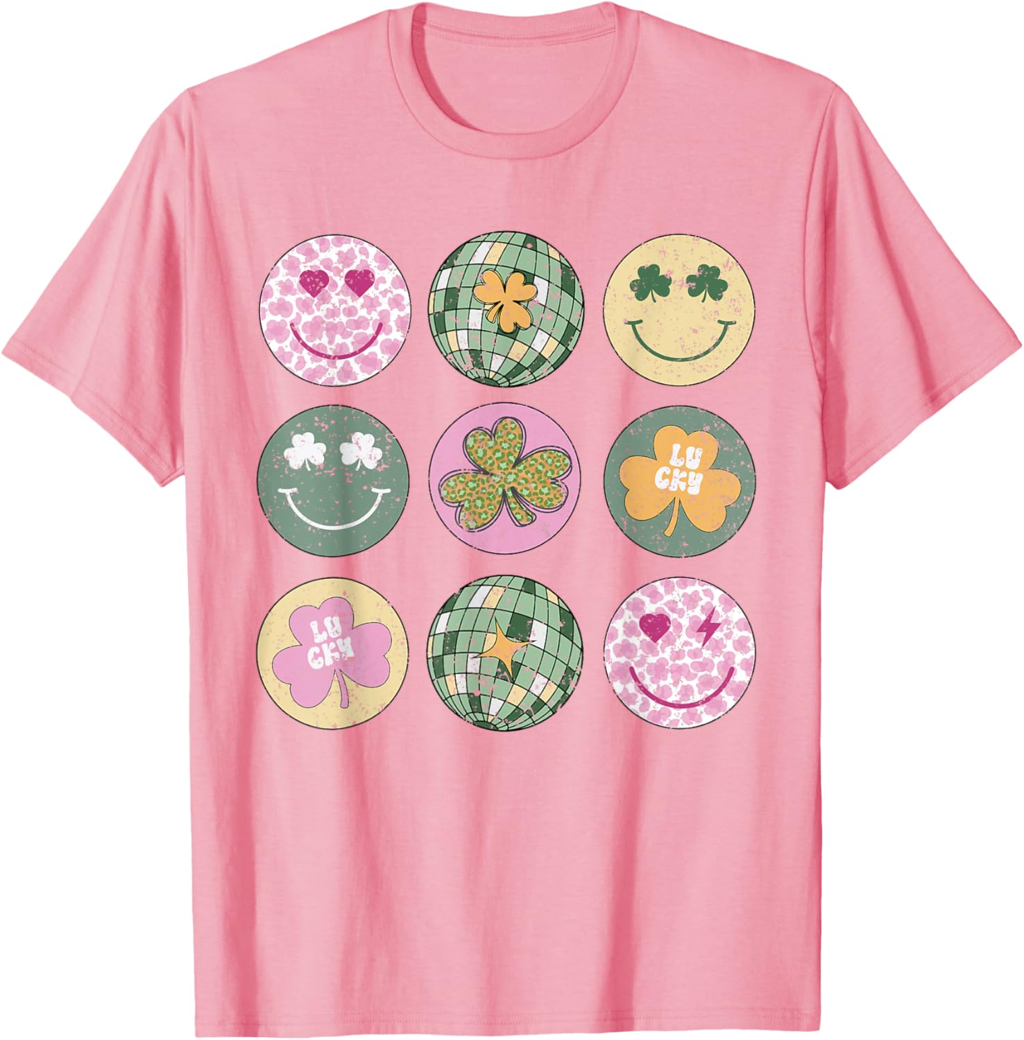 Shamrock Smile Face Disco Ball T-Shirt for Retro St Patricks Day Fun - 10