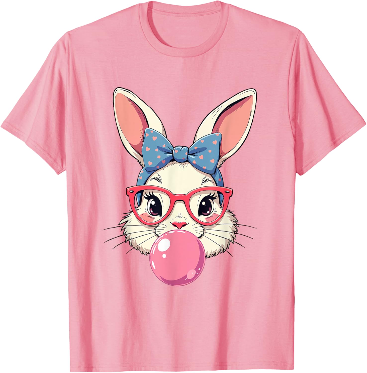 Cute Bunny Face T-Shirt with Heart Glasses and Bandana for Easter Fun - 16