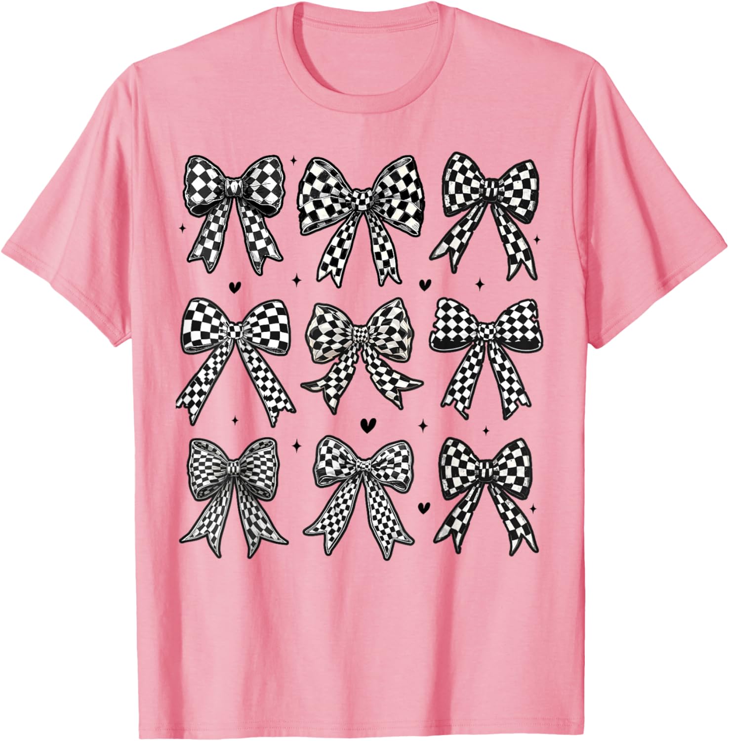 Checkered Bow Flag Racing T-Shirt for Women - Cute Coquette Style - 15