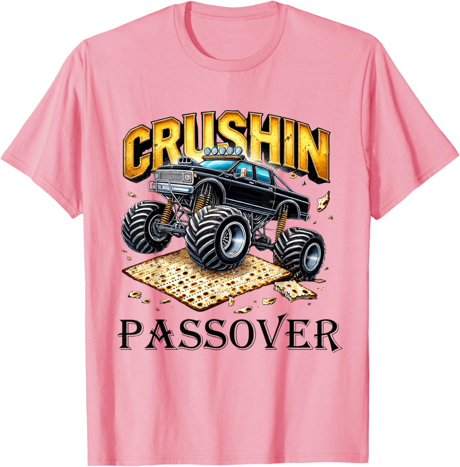 Funny Crushin' Passover Monster Truck Matzah T-Shirt for Celebrations - 13