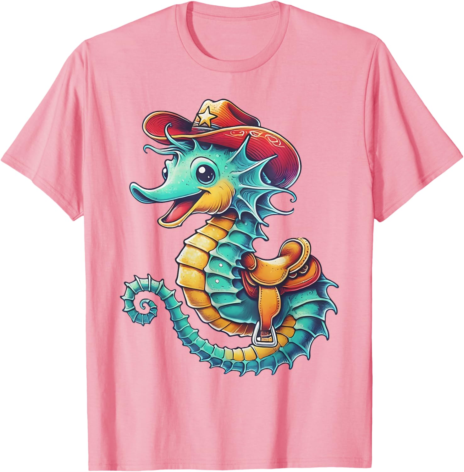 Colorful Cowboy Seahorse Ocean Rodeo T-Shirt for Fun Sea Adventures - 2