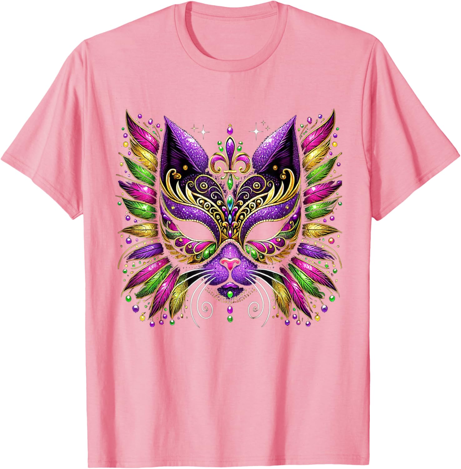 Mardi Gras Cat Mask T-Shirt for Women and Kids Perfect for 2025 Celebrations - 19