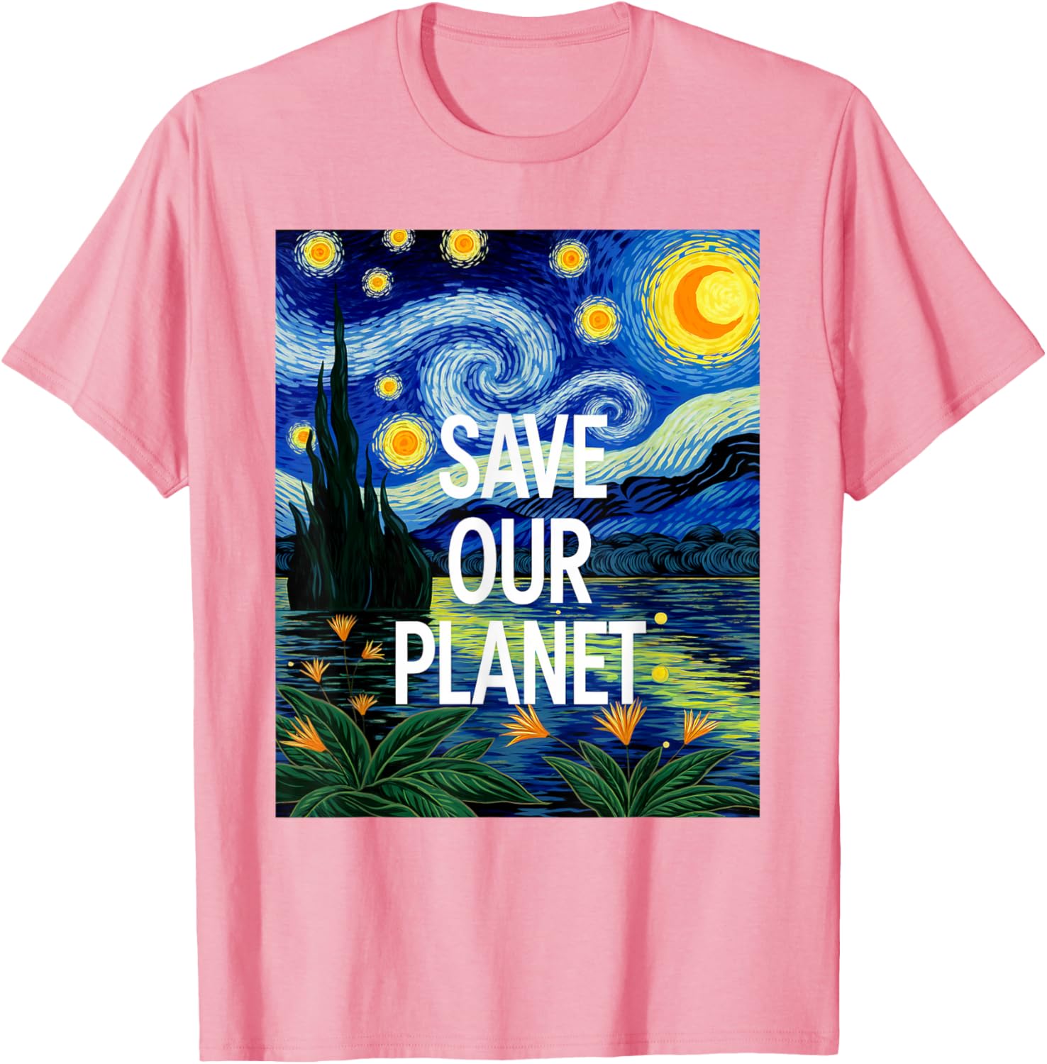 Save Our Planet Starry Night Nature Art T-Shirt for Eco Activists - 16