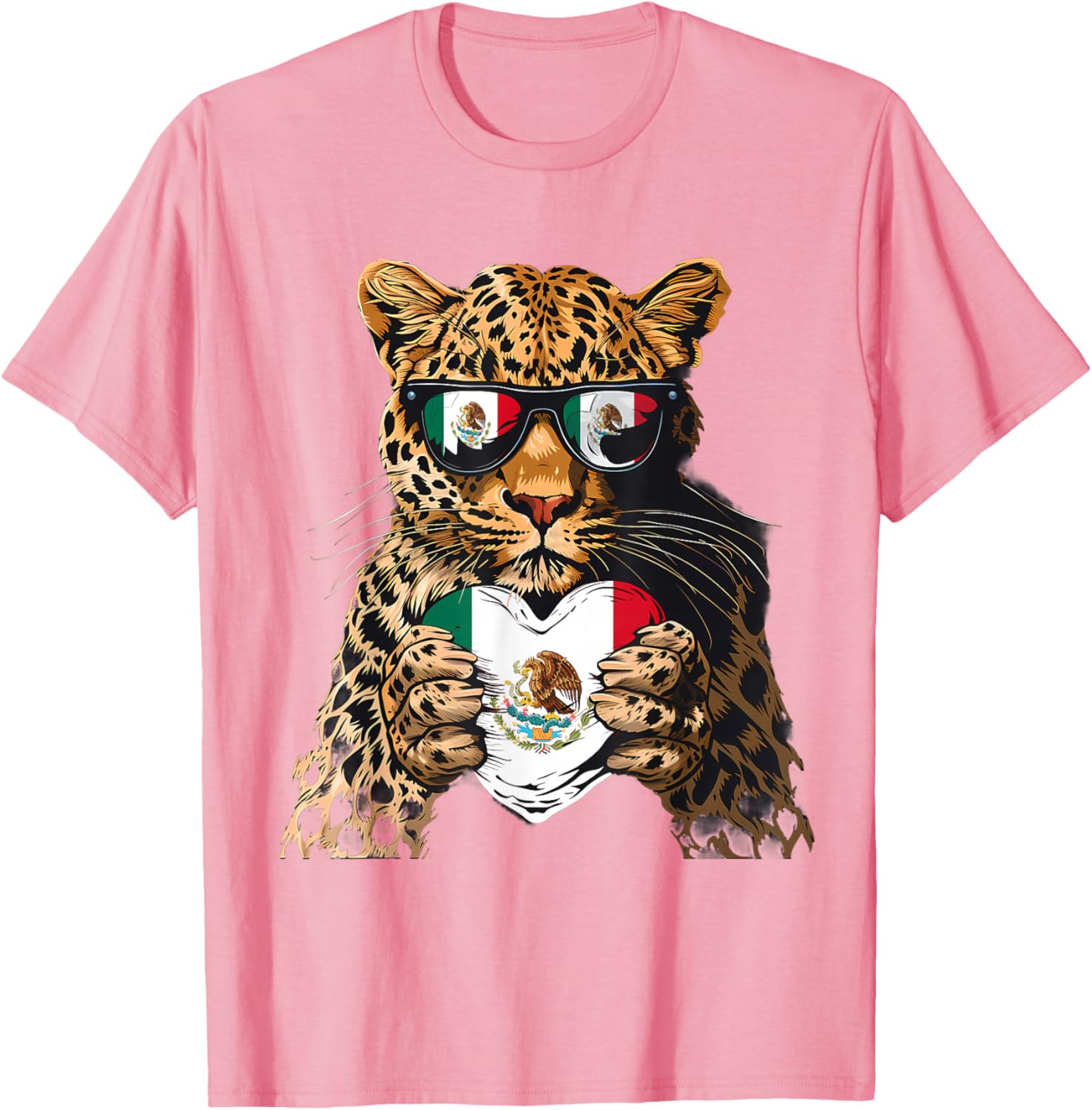 Mexico Flag Heart Leopard Sunglasses T-Shirt for Proud Mexican Roots - 4