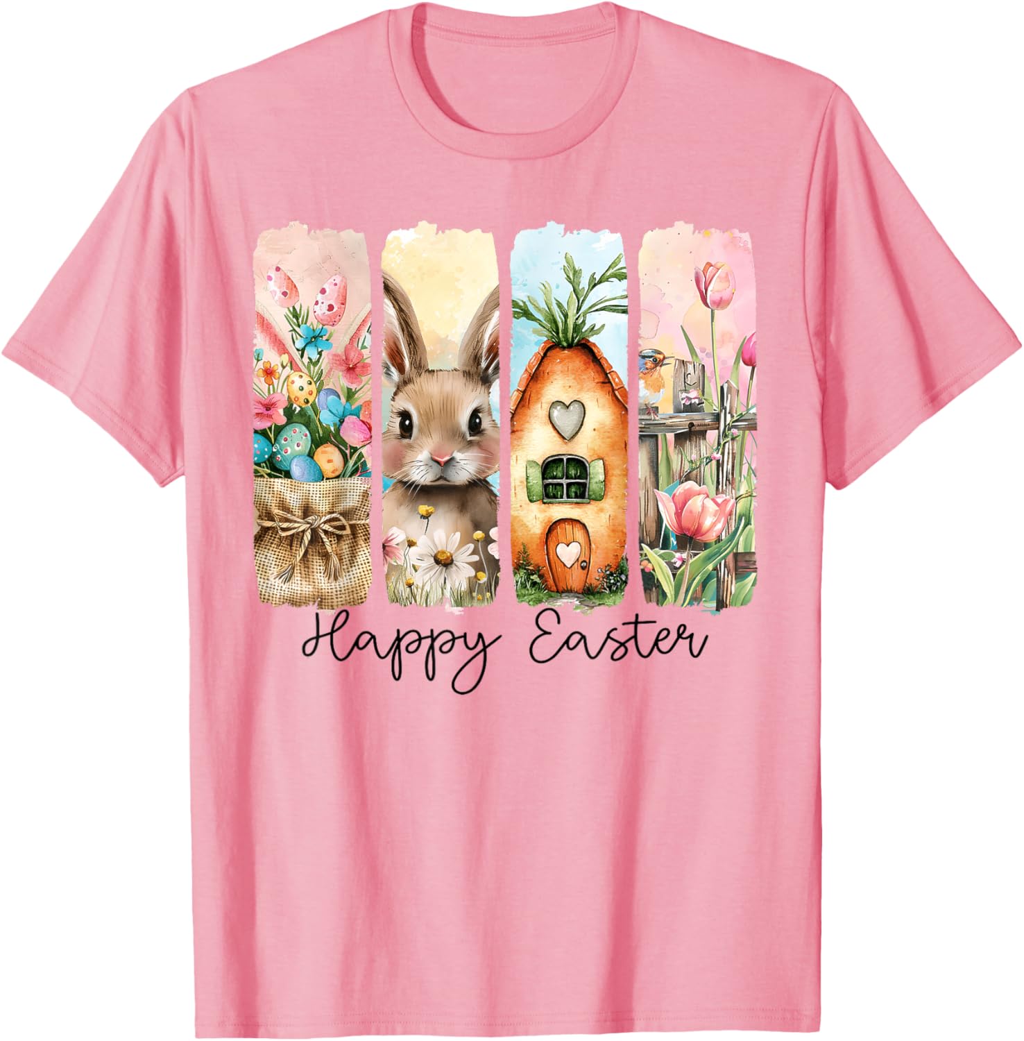 Retro Bunny Easter T-Shirt with Floral Eggs for Spring Celebrations - 12