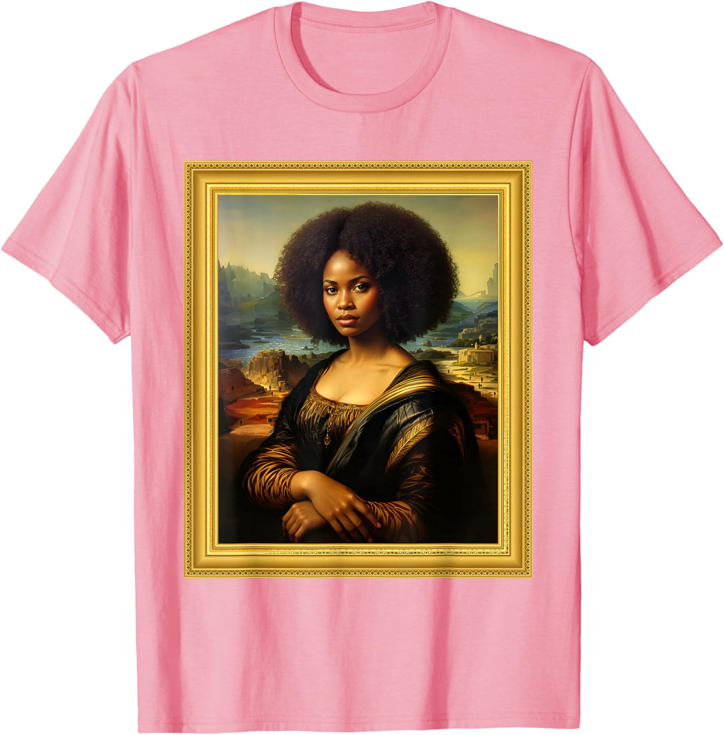 Black Mona Lisa Afro Queen T-Shirt for Black History Month Celebration - 1